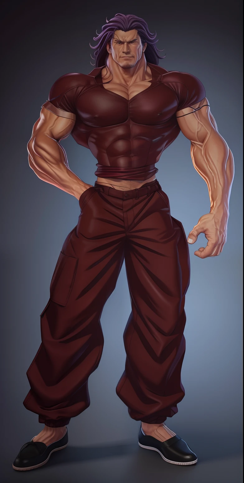Yujiro hanma realistic version,a hand in his pocket,corpo detalhado,4k,Full HD,rosto detalhado, cabelo vermelho, roupa preta