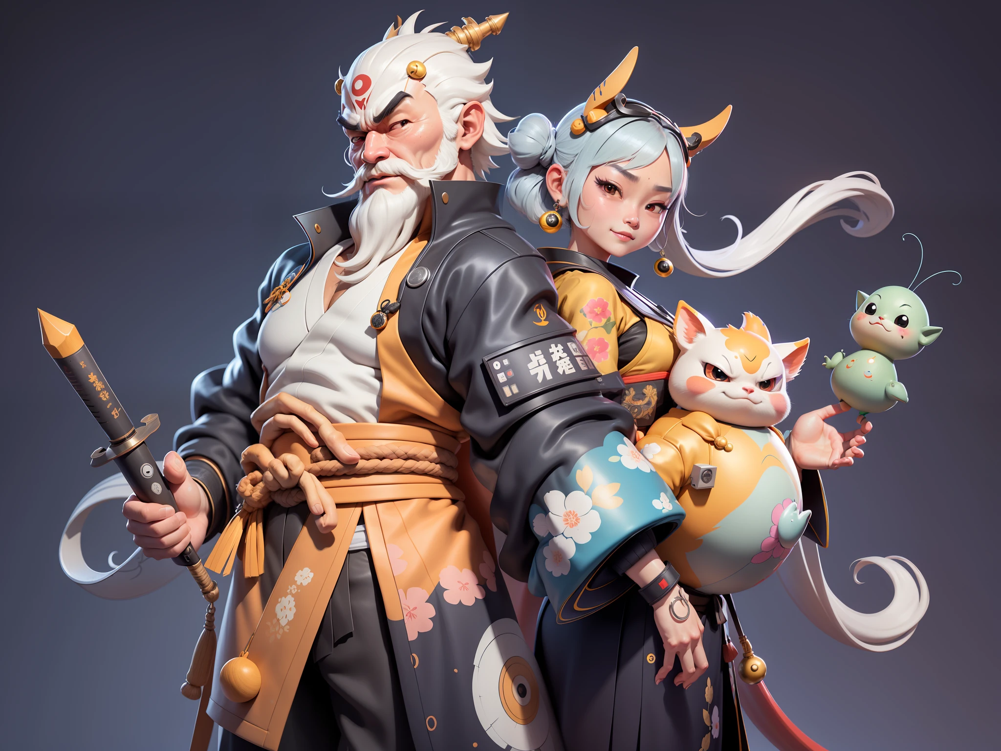 (Daisaku),(Need),(Super meticulous),(full bodyesbian:1.2),Japanese ukiyo-e girl，japanese geisha，Beautiful，Oriental dragon，Aeolian Thor，Raised sexy，爆乳，Oriental face，TV Anchor，Bust portrait illustration，Alone，In black suit，a blue tie，The face is slightly chubby，The face was clean，without a beard，Black super short hair，Black eyes，Smile confidently，3C computer sub-products，iPad， iphone，Digital painting，3D character design by Mark Clairen and Pixar and Hayao Miyazaki and Akira Toriyama，The illustration is a high-definition illustration in 4K resolution，With very detailed facial features and cartoon-style visuals。