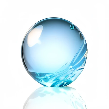 Fundo branco, glass ball with water drops inside.