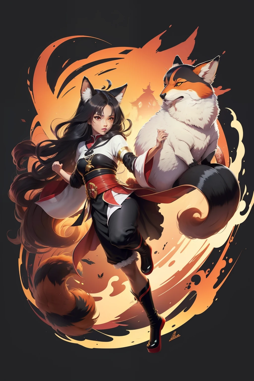 master part, melhor qualidade, Altas, sozinho, {Akagi_azurlane:1.10}, bicho_Ouvidos, raposa_Ouvidos, Longas_Hair, vermelho_olho, seios, marrom_Hair, tail, grande_seios, raposa_tail, Multiple_coroa, franja, clivagem, sorrir, raposa_garota, bicho_orelha_fluff, preto_Hair, 1girl, Japanese_Clothes, quimono, Kitsune, Olhando_em_visualizador, vermelho_saia, saia, largo_Mangas, preto_Luvas, Luvas, kyuubi, preto_quimono, simples_Background Story, marrom_tail, plissado_saia, Branco_Background Story