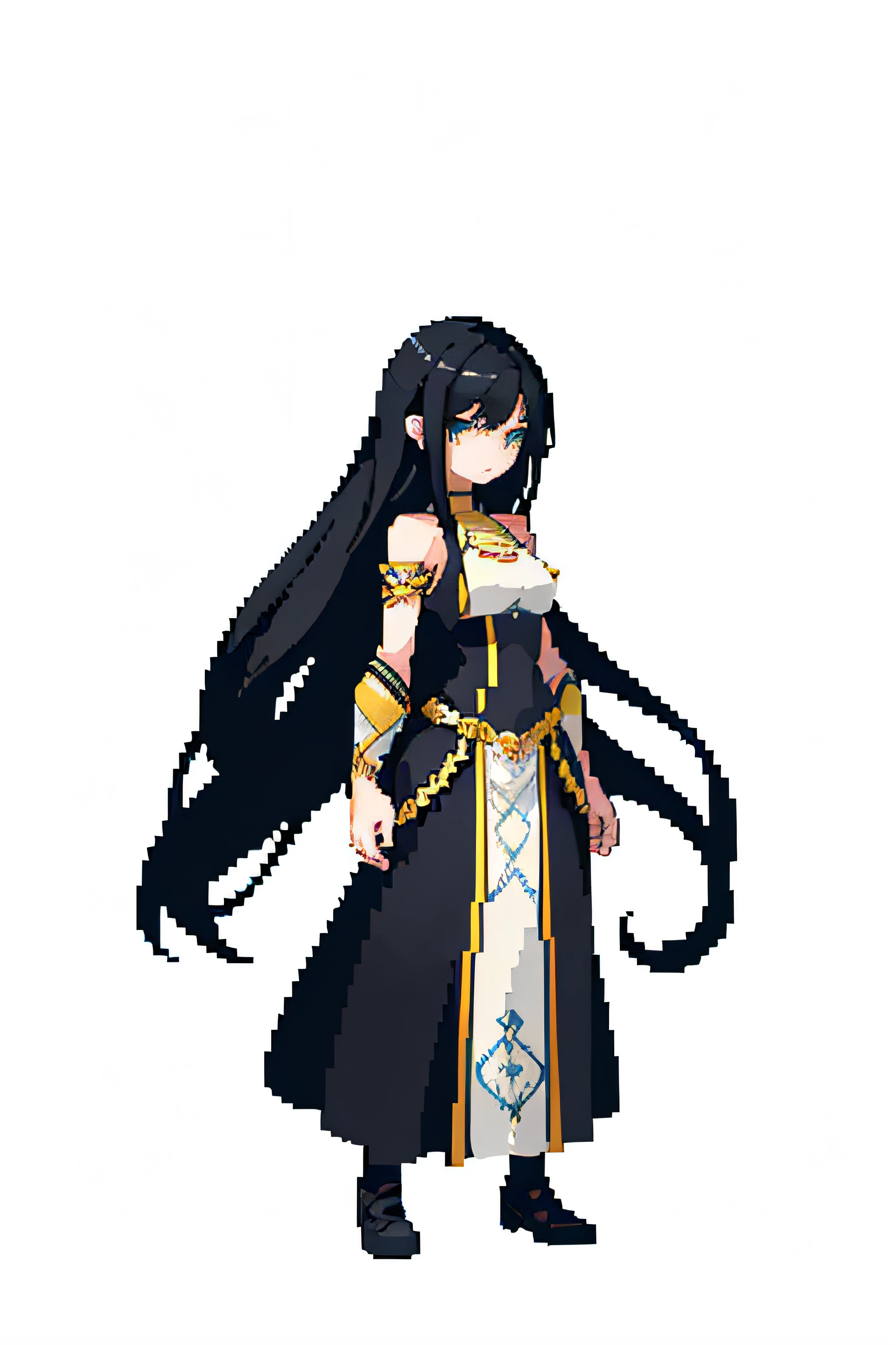 pixel, pixel art, 1girl, long hair, black hair, medieval dress, full body