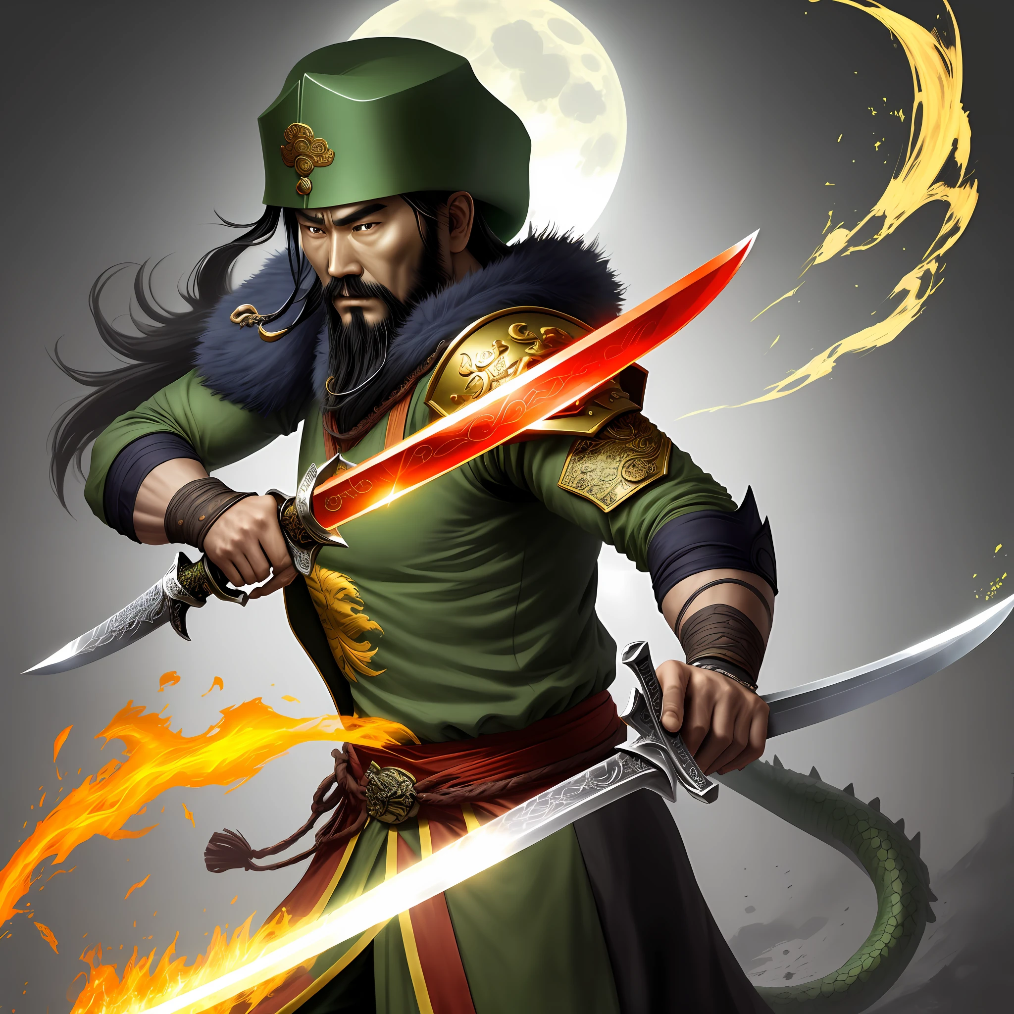 large sword,Green Dragon Moon Knife,Guan Yu big knife,The blade has green phosgene,realisticlying,8K,hyper HD,Super meticulous