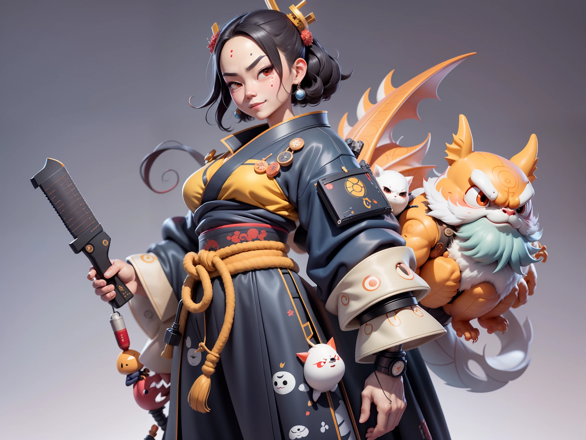(Daisaku),(Need),(Super meticulous),(full bodyesbian:1.2),Japanese ukiyo-e girl,japanese geisha,Beautiful,Oriental dragon,Aeolian Thor,Raised sexy,爆乳,Oriental face,TV Anchor,Bust portrait illustration,Alone,In black suit,a blue tie,The face is slightly chubby,The face was clean,without a beard,Black super short hair,Black eyes,Smile confidently,3C computer sub-products,iPad, iphone,Digital painting,3D character design by Mark Clairen and Pixar and Hayao Miyazaki and Akira Toriyama,The illustration is a high-definition illustration in 4K resolution,With very detailed facial features and cartoon-style visuals。