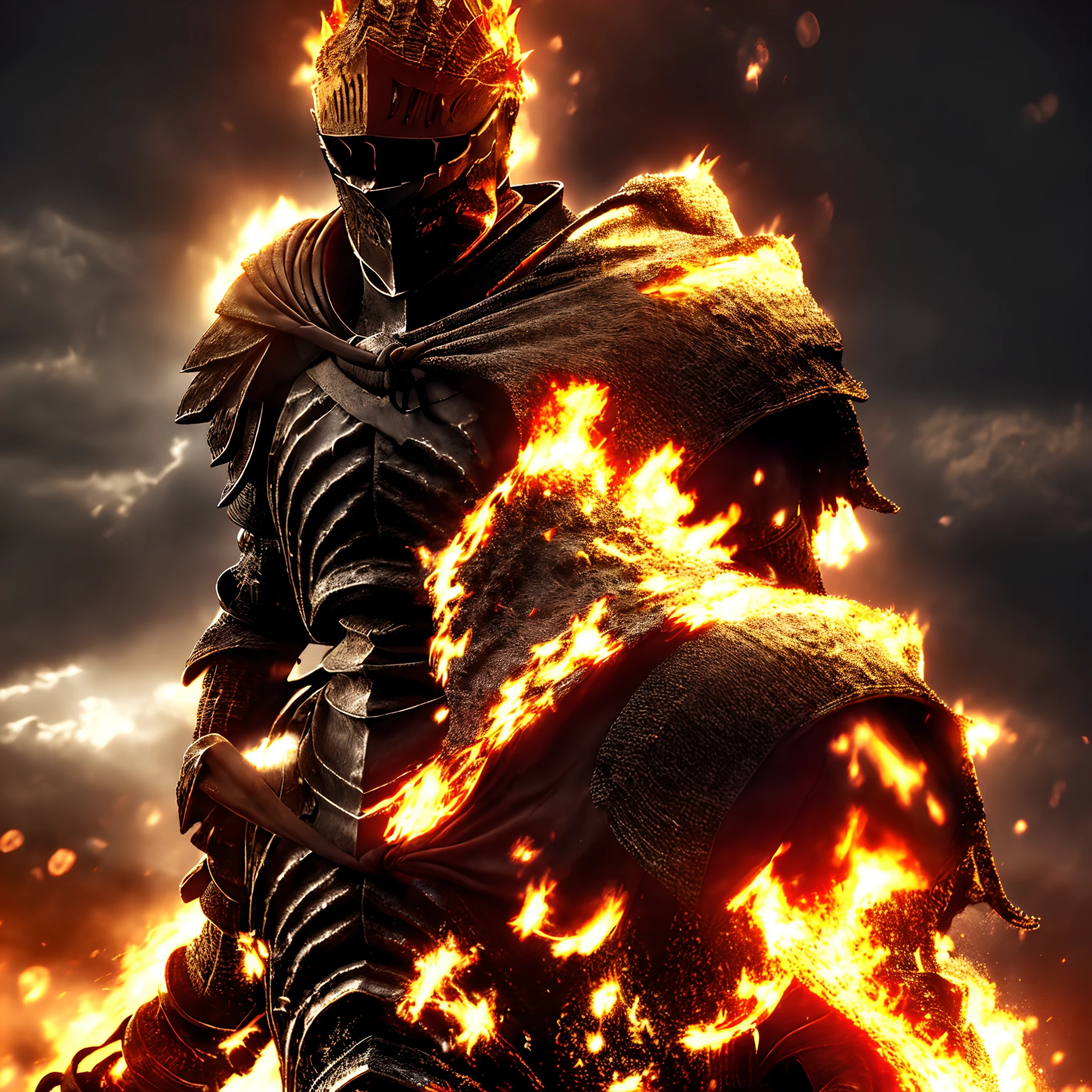 (8k wallpaper:1.2),(Ultra-high resolution:1.2),(masterpiece:1.1),wallpaper,High quality,masterpiece,(High detail),1knight,Soul of cinder,dark armour, surrounded by Fire, badass, absolutely stunning art, extremely detailed,Dark fantasy,Dark souls Boss, wearing a cloak