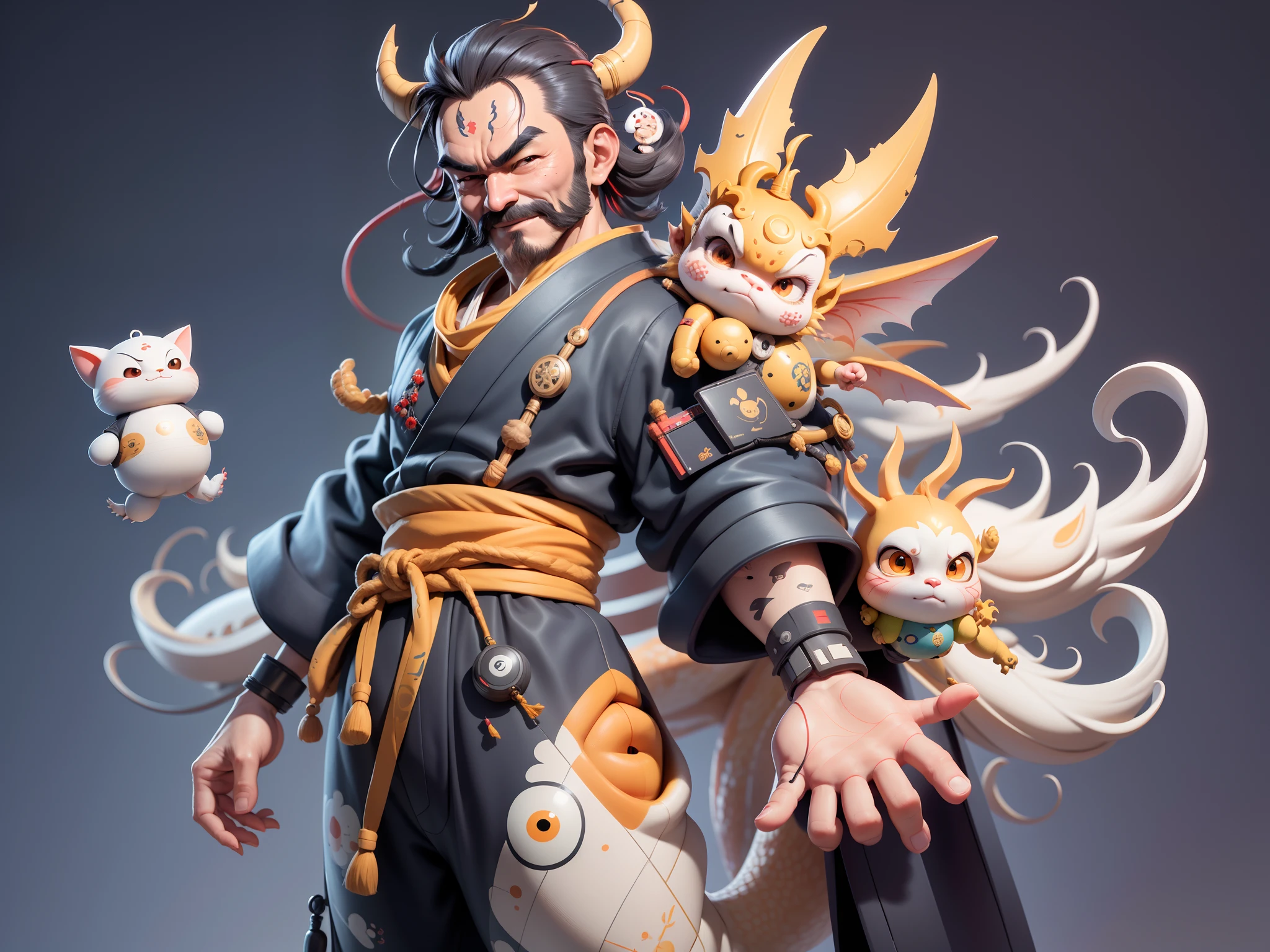 (Daisaku),(Need),(Super meticulous),(full bodyesbian:1.2),Japanese ukiyo-e girl，japanese geisha，Beautiful，Oriental dragon，Aeolian Thor，Raised sexy，爆乳，Oriental face，TV Anchor，Bust portrait illustration，Alone，In black suit，a blue tie，The face is slightly chubby，The face was clean，without a beard，Black super short hair，Black eyes，Smile confidently，3C computer sub-products，iPad， iphone，Digital painting，3D character design by Mark Clairen and Pixar and Hayao Miyazaki and Akira Toriyama，The illustration is a high-definition illustration in 4K resolution，With very detailed facial features and cartoon-style visuals。
