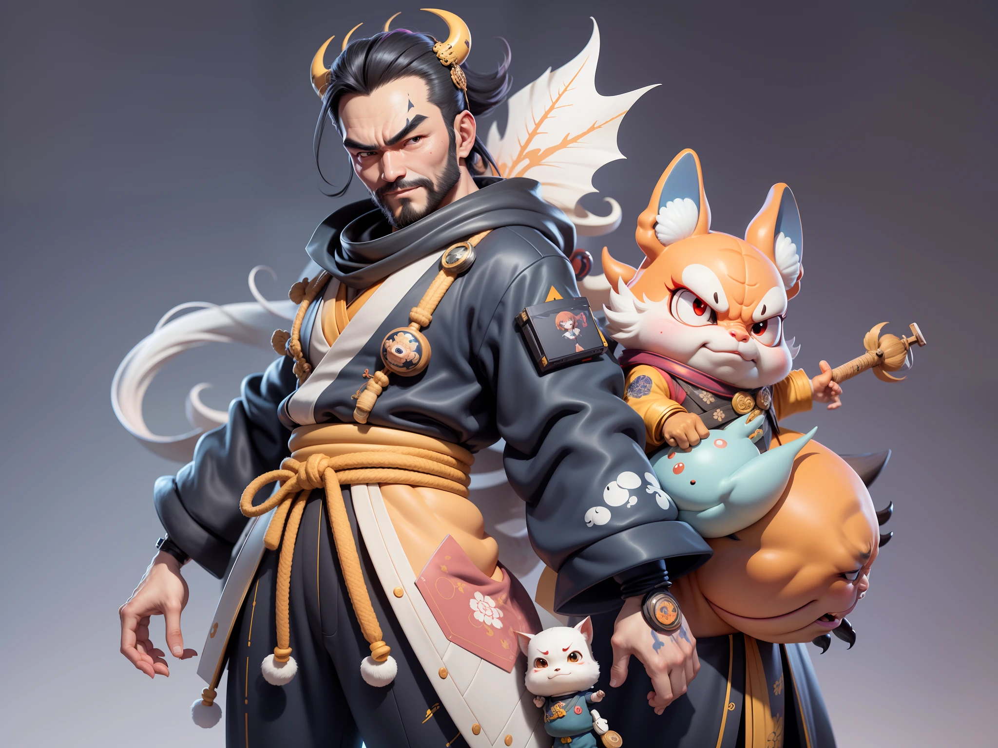 (Daisaku),(Need),(Super meticulous),(full bodyesbian:1.2),Japanese ukiyo-e girl，japanese geisha，Beautiful，Oriental dragon，Aeolian Thor，Raised sexy，爆乳，Oriental face，TV Anchor，Bust portrait illustration，Alone，In black suit，a blue tie，The face is slightly chubby，The face was clean，without a beard，Black super short hair，Black eyes，Smile confidently，3C computer sub-products，iPad， iphone，Digital painting，3D character design by Mark Clairen and Pixar and Hayao Miyazaki and Akira Toriyama，The illustration is a high-definition illustration in 4K resolution，With very detailed facial features and cartoon-style visuals。