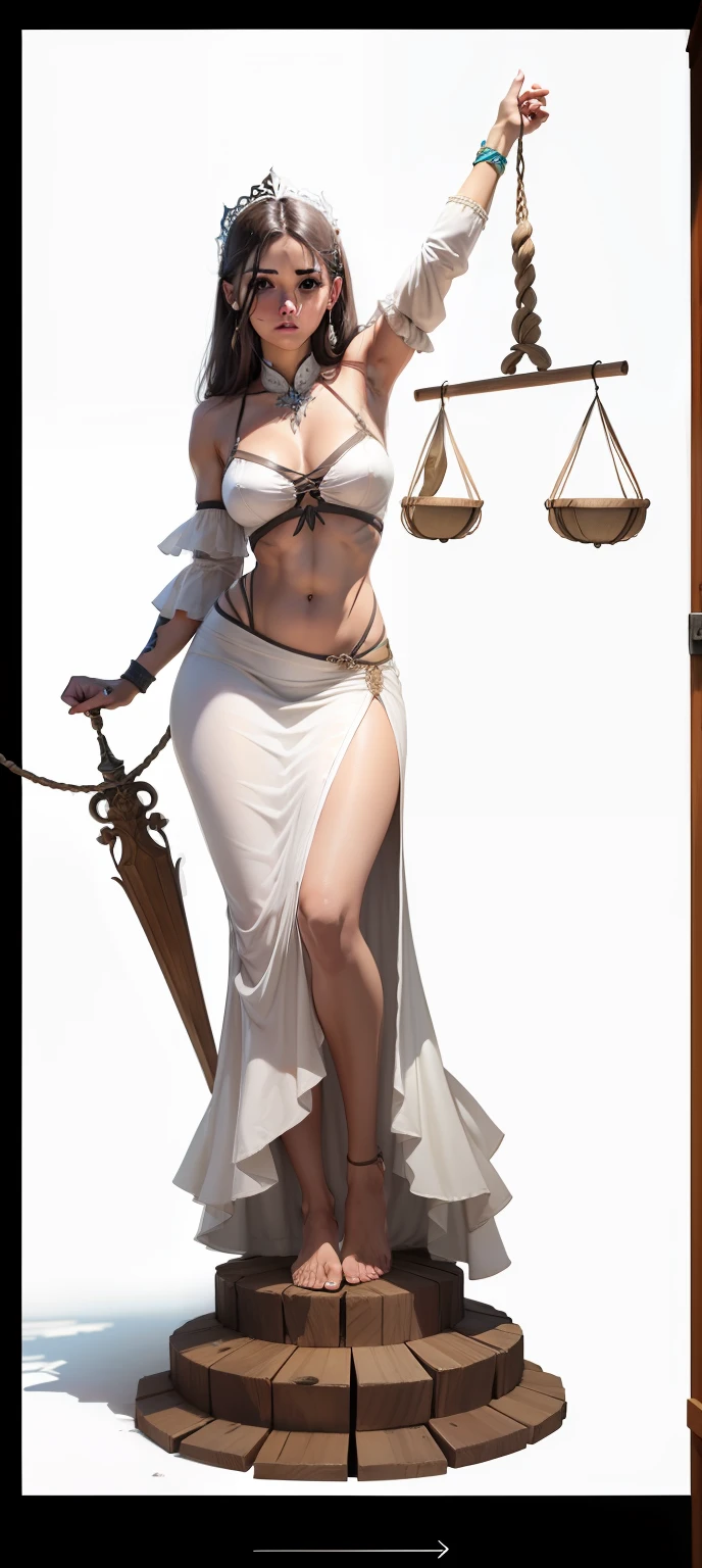 vestido branco, cinto de couro medieval marrom, espartilho, barefoot, vestido top, sem mangas, decote nos seios , biquinhos duros, molhadinha, volome nos seios , decote nos seios, espartilho medieval, segurando lanterna,female muscles, realista