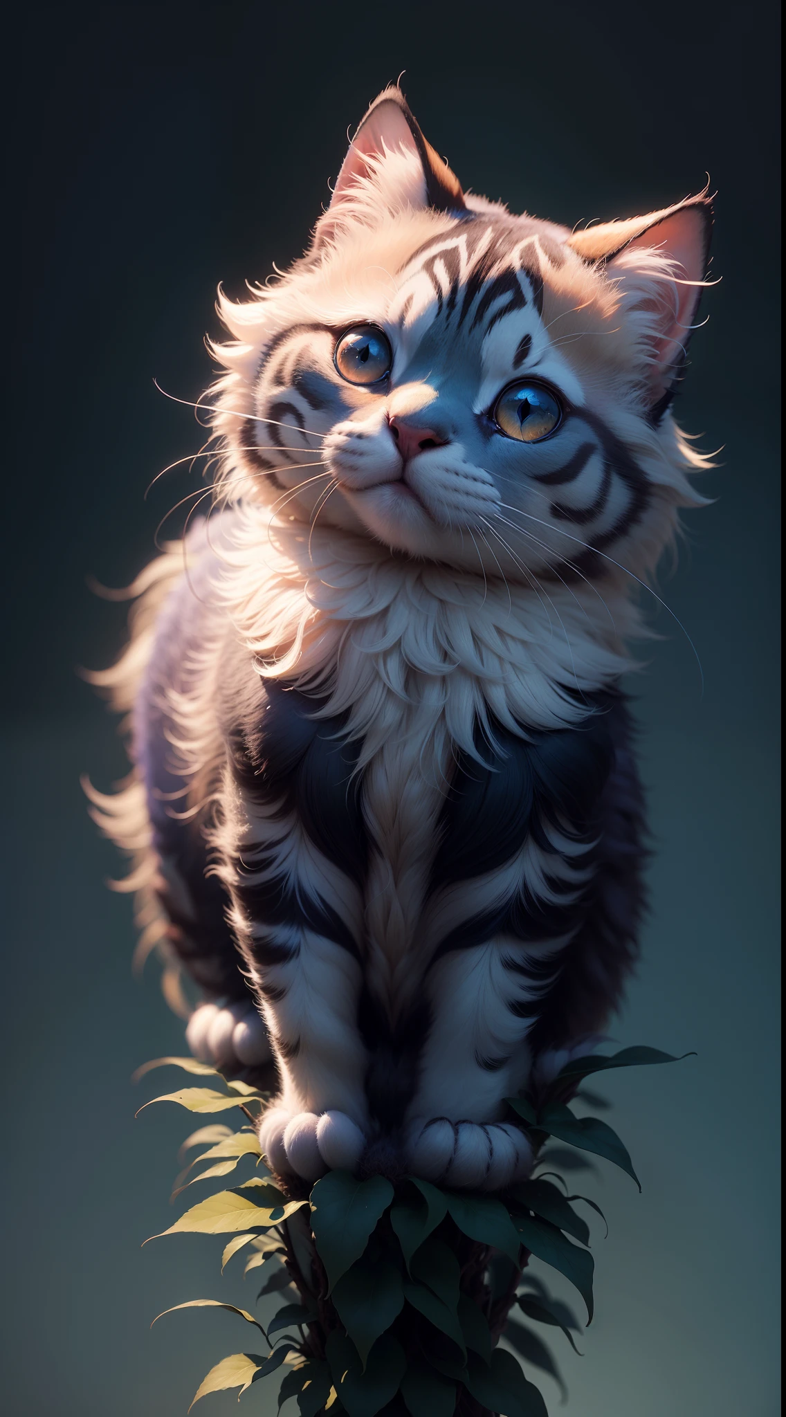 DreamShaper:3.2, Photography, BotanicalUSA, style of Paul Barson, A plant that looks like a fluffy maincooncat, blue  background, macro, no add human