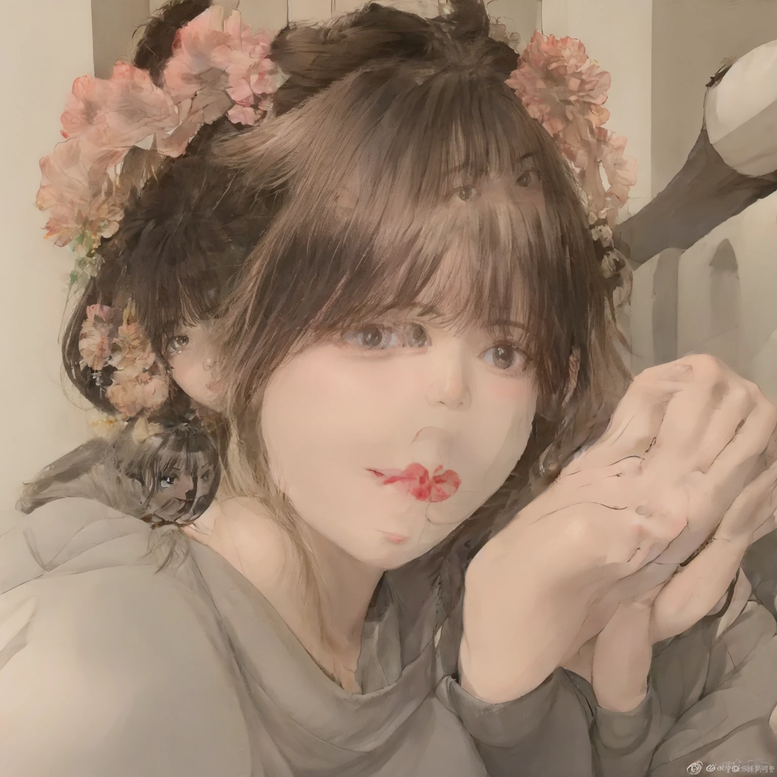 adolable,lgirl,Small pom-pom earrings,long whitr hair,Heteropupil,Sit on the ground with your knees bent,Exhale with your hands in front of your mouth,slanted bangs,exteriors,Light snow fell in the sky,The small mouth opens slightly,Faint starlight,The cheeks are slightly red from the cold,White hair,White hair,White hair,There are dull hairs,Bare legged,leg loops,teens girl