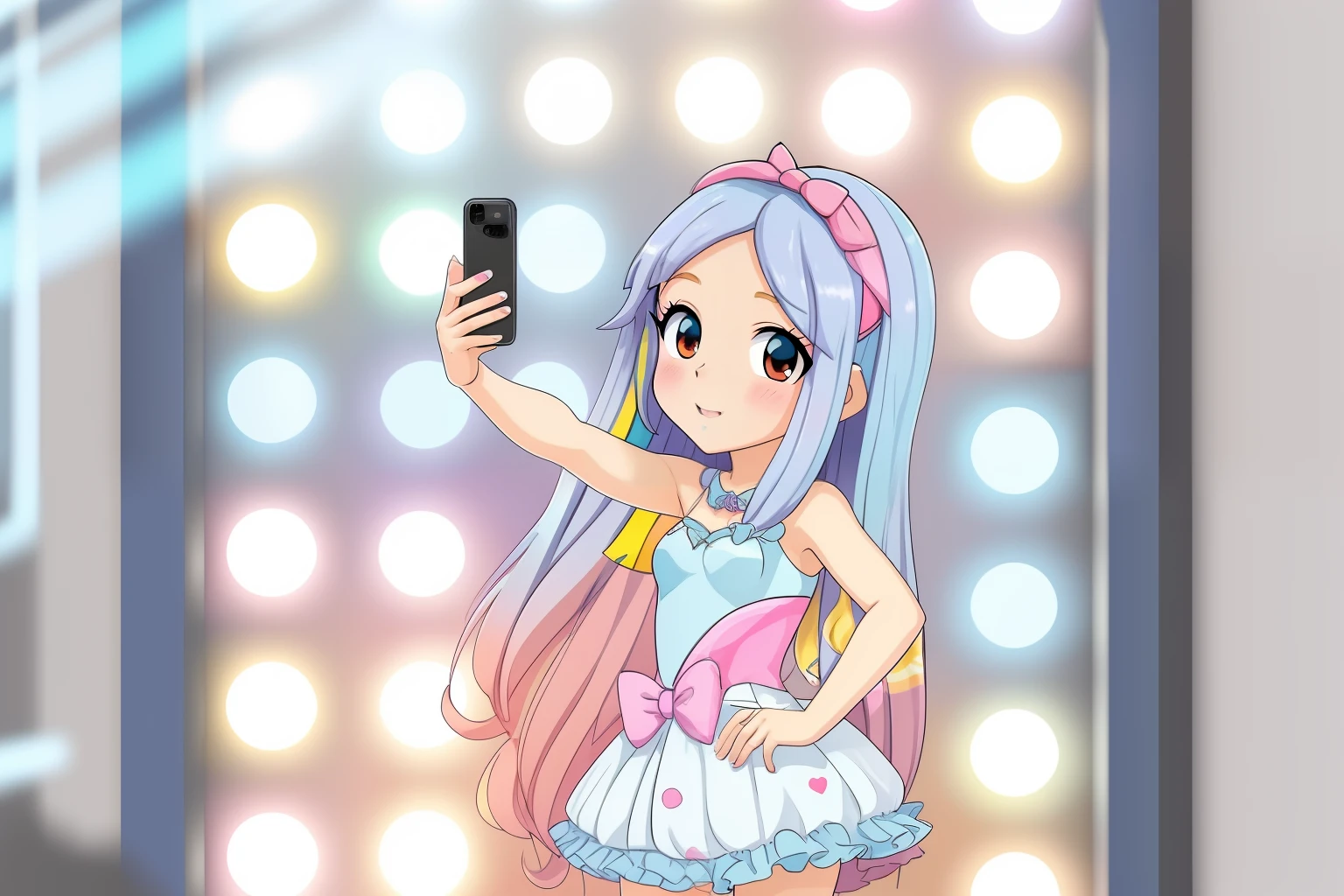 There's a cartoon girl with long hair, blue eyes, holding a cell phone., meu vestido queridinho anime, design your own avatar, ig studios estilo anime, inspirado em Pia Fries, aesthetic cute with flutter, Estilo Chibi, inspirado em Marie Angel, Chibi, Belo estilo de arte, bonita do cabelo azul, Katelynn Mini Estilo Nice, Selfie!!!!!