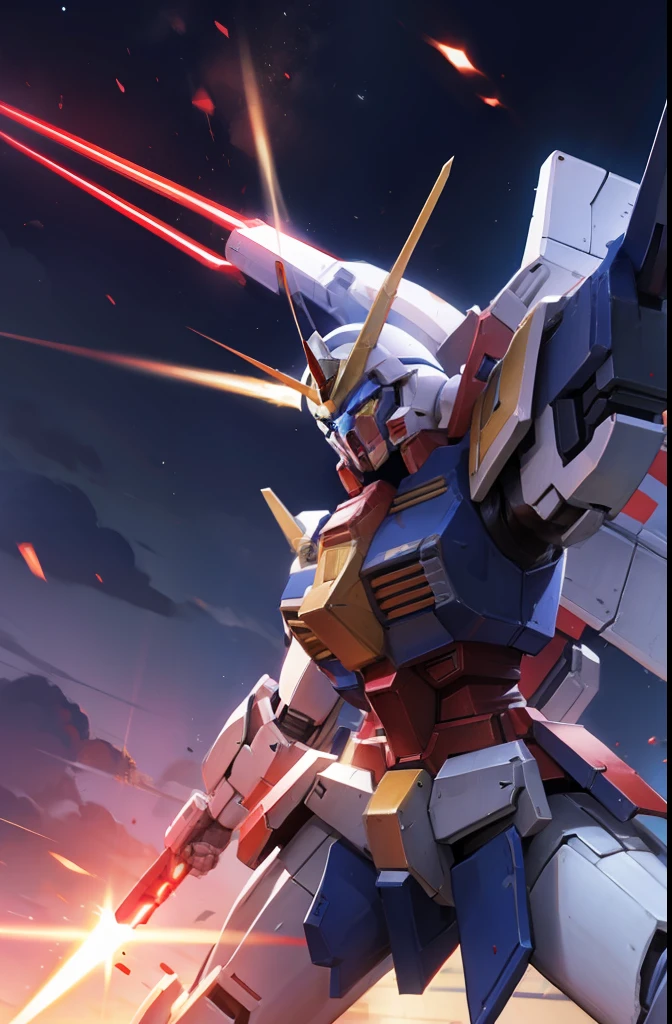 Gundam Alex, arm dynamic shot, beam saber, battle zone background