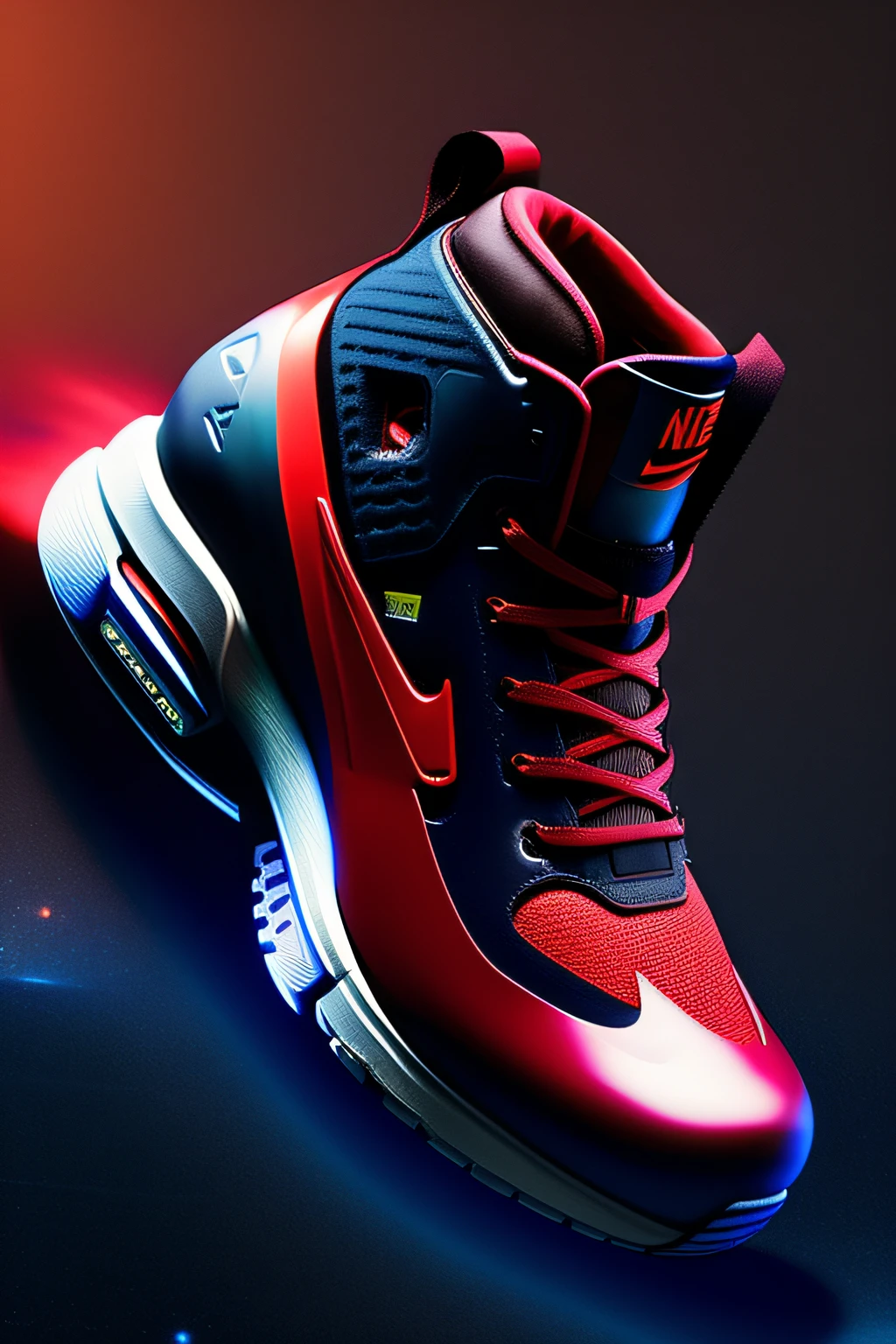 Create a detailed image of a single Nike shoe. The shoe has a futuristic design, predominantly dark red. It has a sturdy sole and visible shock absorbers. The side of the shoe features the iconic Nike logo, hyper-detailed, seamless and a mix of materials that provide comfort and support. The background of the image should be dark with a light reflecting off the back of the shoe as it is floating in space like an asteroid. Please also describe any standout elements that make this shoe unique."
Parameters: temperature = 0.7, max tokens = 100