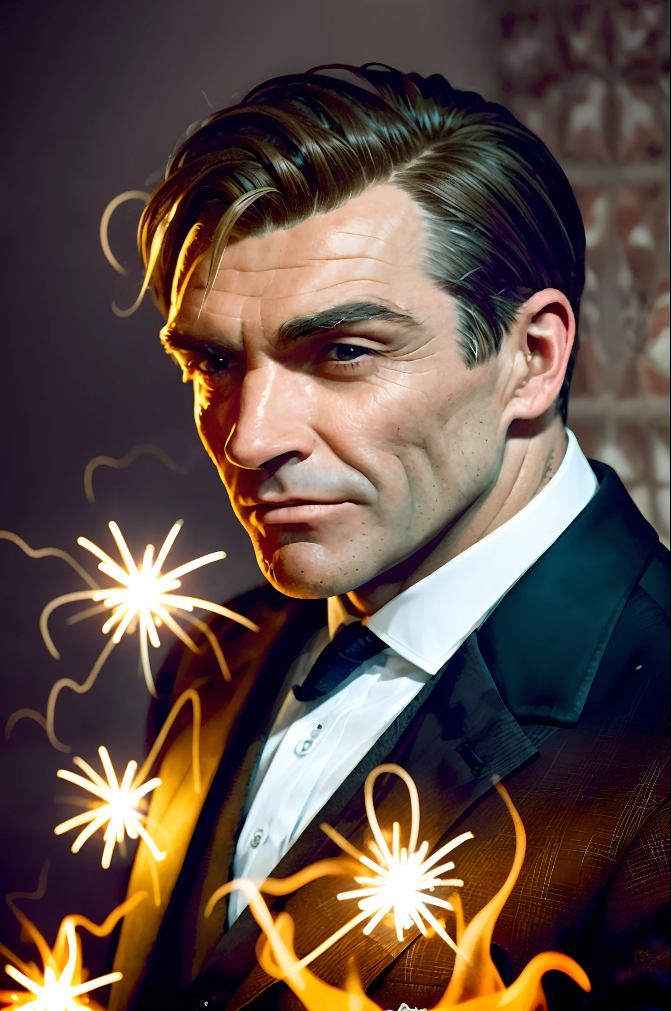 O personagem de "Peaky Blinders" is portrayed with a unique intensity, his eyes revealing a fiery fury and determination. In moments of passion and challenge, uma chama interior parece incendiar seus olhos, radiating an electrical energy that seems to resemble fireworks. The eyes shine with an uncontrollable radiance, like sparks dancing in the dark of night. Each spark is like a reflection of the fire that burns within your soul, a visual manifestation of his indomitable strength. This mesmerizing phenomenon of fireworks that seem to dance in your eyes evokes the intrepid and fearless nature of the character, as if his passion was so intensely ignited that it erupted in a burst of light and warmth through his piercing eyes.
Figurinos de Peaky Blinders,