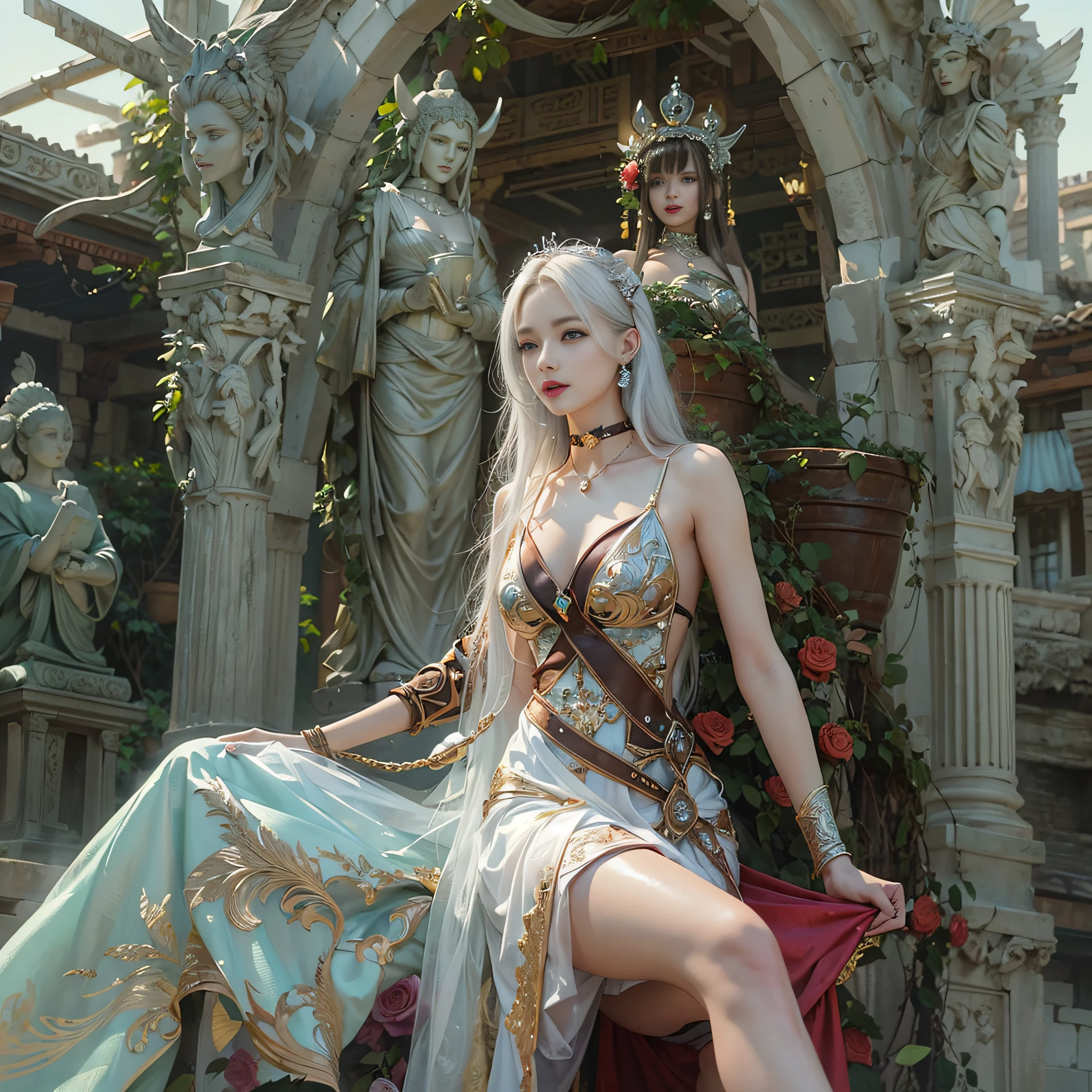 ((masterpiece:1.4)、(top-quality:1.4)、(reallistic:1.7))、Beautiful girl strolling in the garden of fantastic ancient city、Sexy Daughter、Super beautiful girl、1girl in:1.4、Dress like a queen、Glossy luxury latex、Luxury Latex Bodysuit、By Luis Royo、age19、Super Ultra Ultra Bikini、Beauty in return、Outstanding style、(Two legs are drawn correctly:1.7)、(Two arms:1.4)、anatomical correct、Slender Abs、(beauty legs:1.4)、beautiful countenance、kawaii faces、Beautiful ass、A detailed eye、beautidful eyes、Raw photo、red-lips、Red high heels、a choker、a necklace、耳Nipple Ring、Fantasy of an ancient city、Fantasy worldview