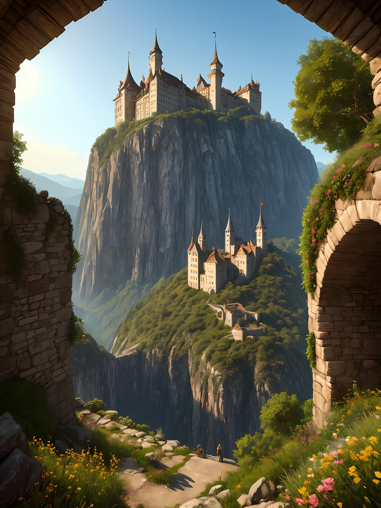 A forbidden castle high up in the mountains, pixel art, (intricate details:1.12), hdr, (intricate details, hyperdetailed:1.15), (natural skin texture, hyperrealism, soft light, sharp:1.2), game art, key visual, surreal