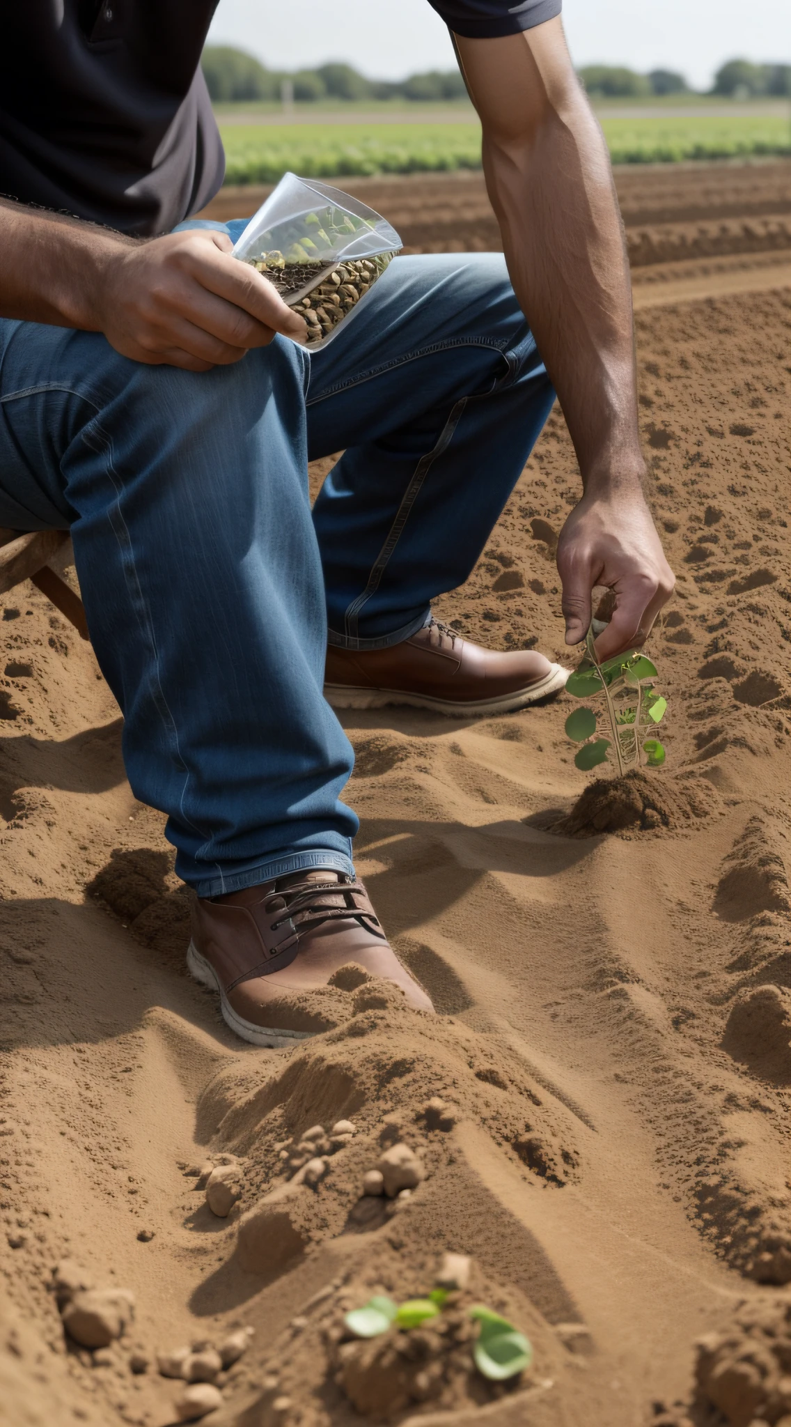 Man putting seeds into the ground
