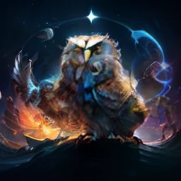 an owl with a strong curved beak and large curved claws, horror cosmic, lovercraft