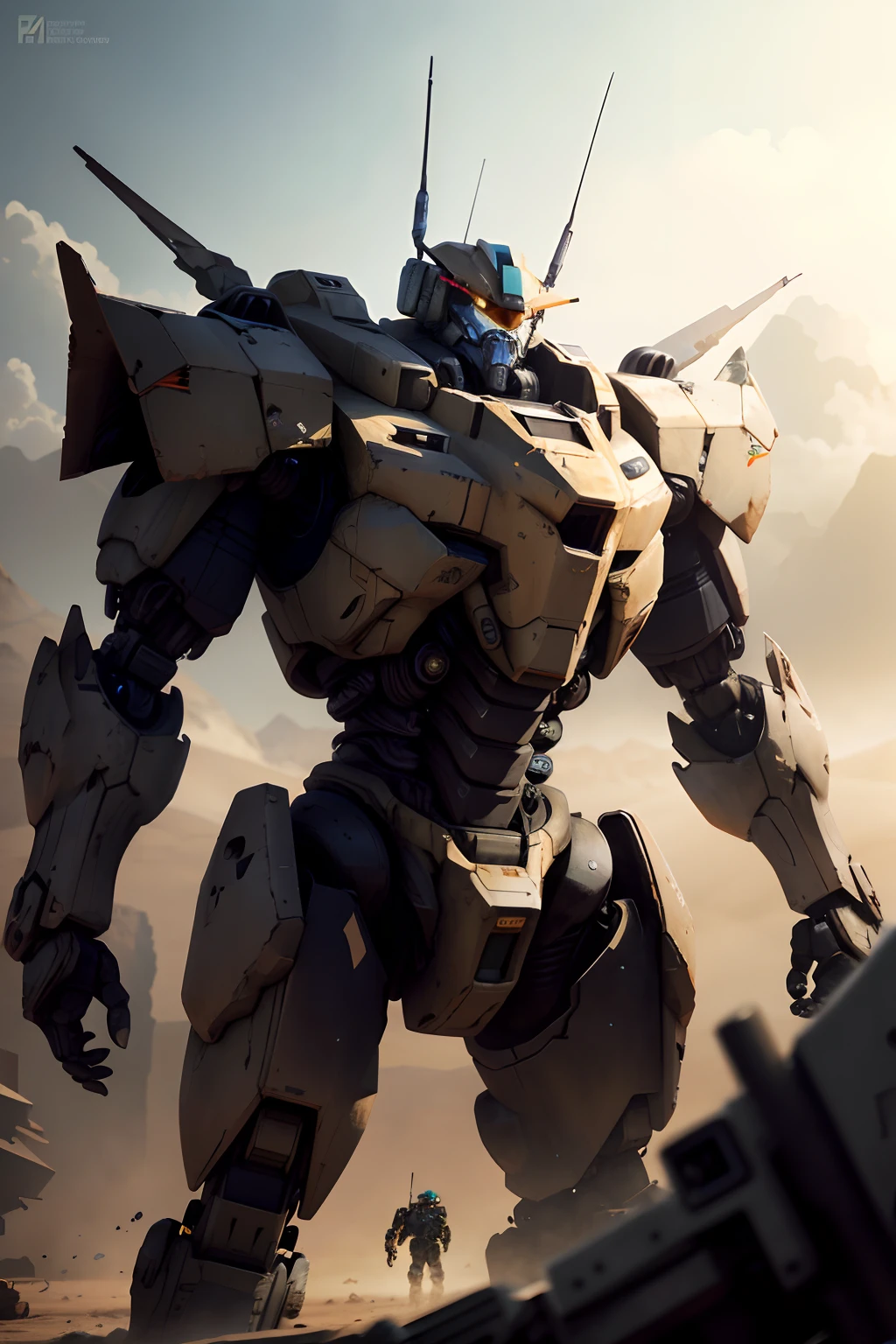 Arafed robot standing in the desert with gun in hand, mecha suit, mecha inspired, Full body mech, Painter Mecha Humanoid, Battle Tech, # mecha, Mech Kit, mecha, Military and combat mech, Anime mega robot mega robot, Alexander Mecha , Battletech Style