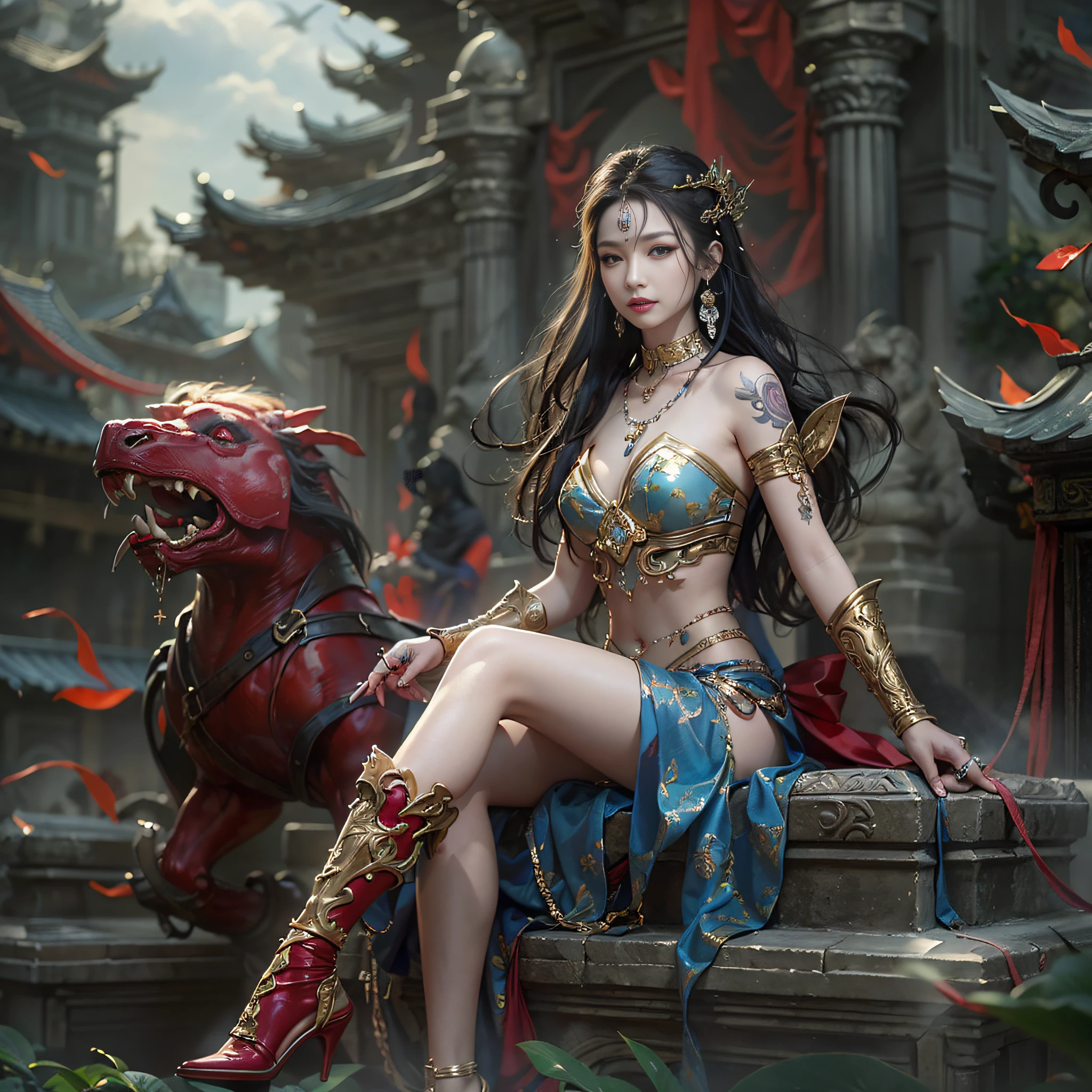 ((​masterpiece:1.4)、(top-quality:1.4)、(reallistic:1.7))、Beautiful girl strolling in the garden of fantastic ancient city、Sexy Daughter、Super beautiful girl、1girl in:1.4、Dress like a queen、Glossy luxury latex、Luxury Latex Bodysuit、By Luis Royo、age19、Super Ultra Ultra Bikini、(nose piercing:1.7)、(belly button piercing:1.4)、(body piercings:1.7)、Close-up photos、Outstanding style、(Two legs are drawn correctly:1.7)、(Two arms:1.4)、anatomical correct、Slender Abs、(beauty legs:1.4)、beautiful countenance、kawaii faces、Beautiful ass、A detailed eye、beautidful eyes、Raw photo、red-lips、Red high heels、a choker、a necklace、耳Nipple Ring、Fantasy of an ancient city、Fantasy worldview