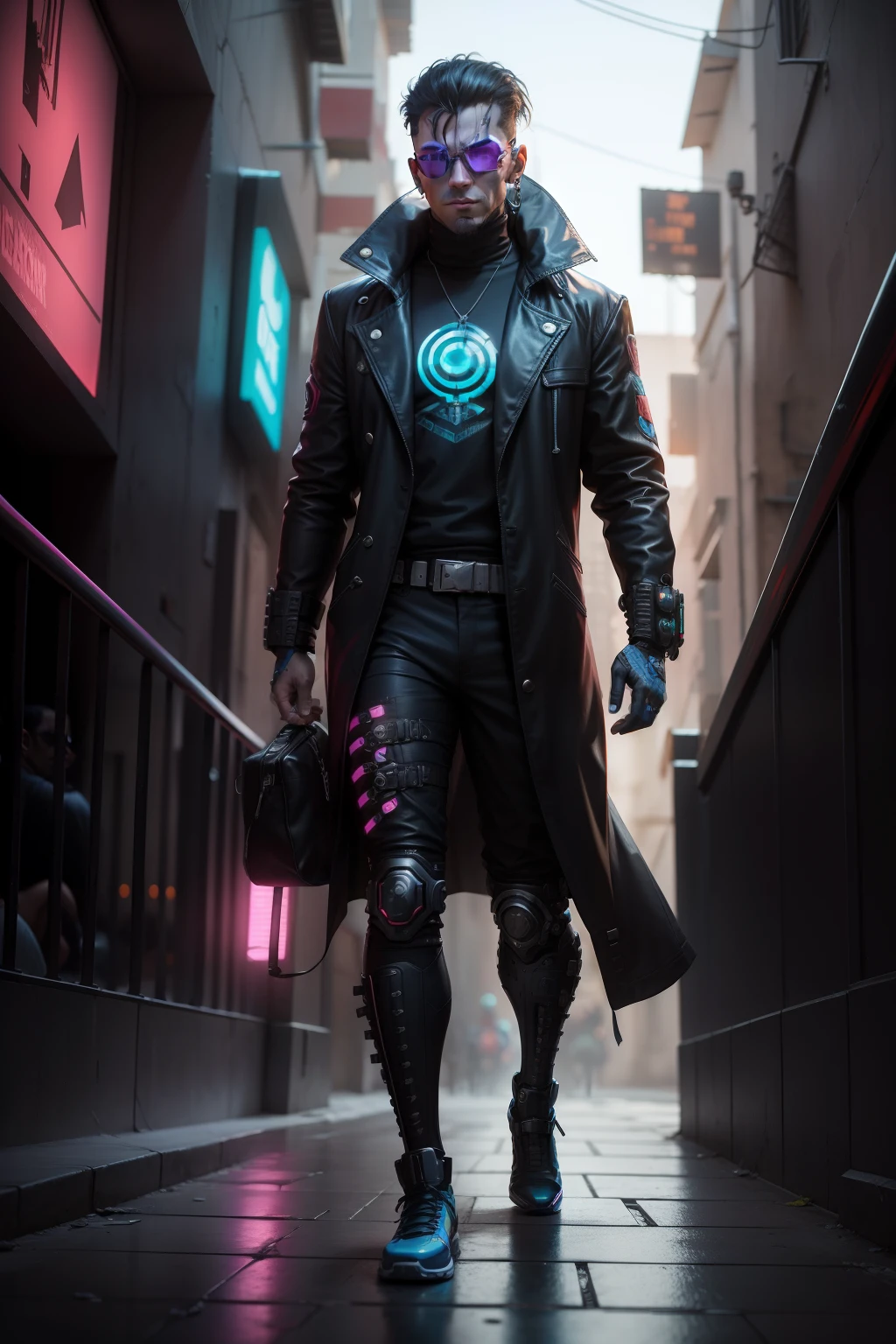 Un villano cyberpunk, riendose malvadamente