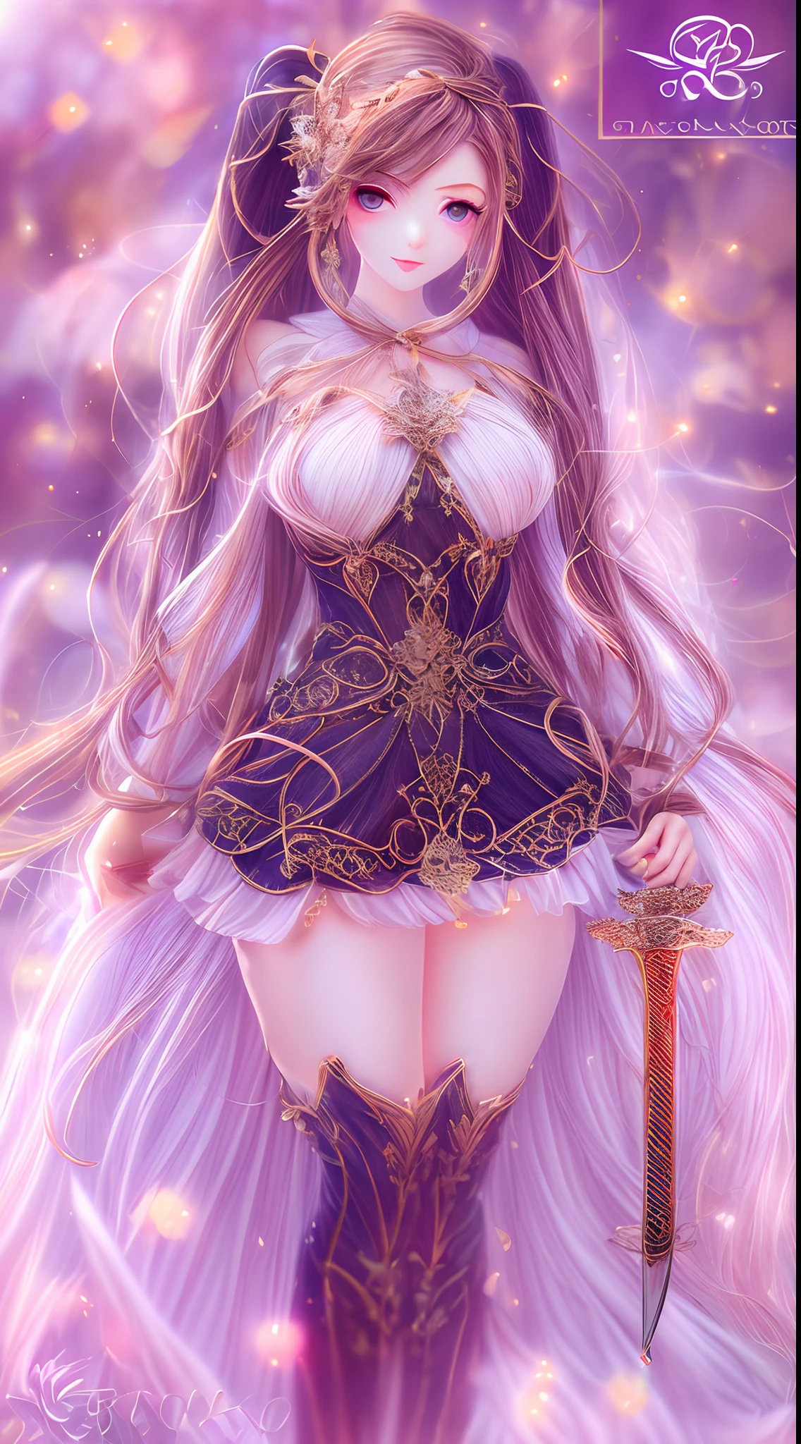 Best quality,tmasterpiece,A high resolution,CG, 1girll,arma,The sword,long whitr hair,shift dresses,Eau,(Temptation 1.5),独奏,jewely,white dresses,耳Nipple Ring,hair adornments,spatter,The upper part of the body,hair-bun,brunette color hair, illuminating,Frankness,photore,A high resolution,16K,Bokeh,(Depth of field 0.5),high detal