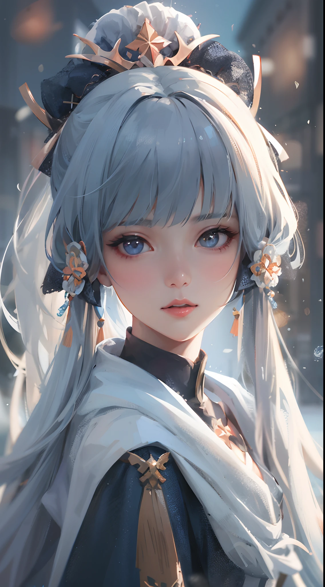 Garota com chifre anime com cabelo longo e olhos azuis em uma cena de inverno, Arte no estilo de Guweiz, Guweiz, retrato impressionante do rosto do anime, retrato bonito do anime, estilo anime 4K, arte de anime digital detalhada, retrato detalhado da  do anime, Guweiz em ArtStation Pixiv, arte de anime digital, Guweiz em Pixiv ArtStation