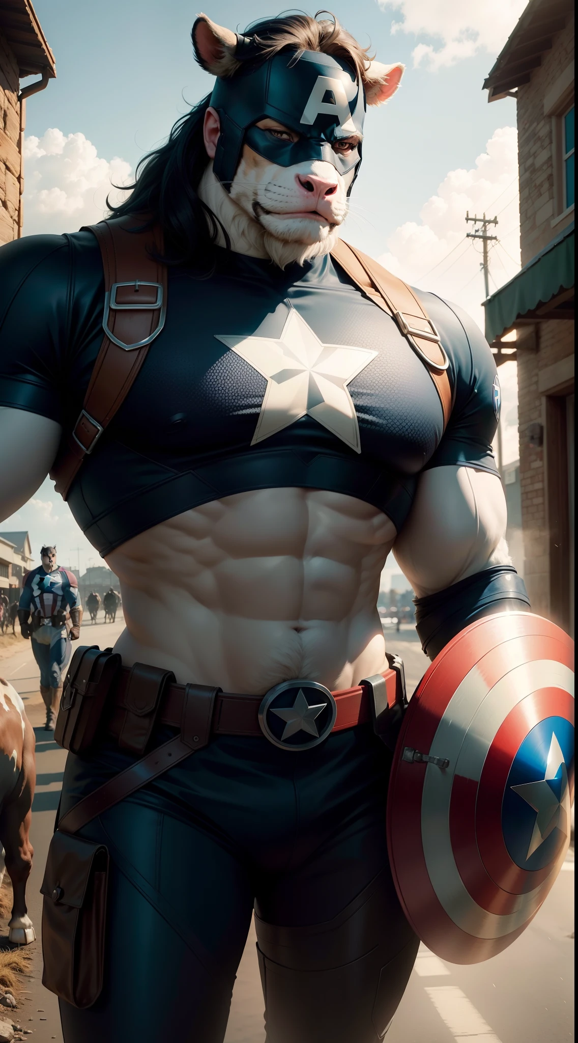 Chris evans, captain america clothes, but his penis is erect hard popping out his pants, strong, veins, mainly, hot, sexy
