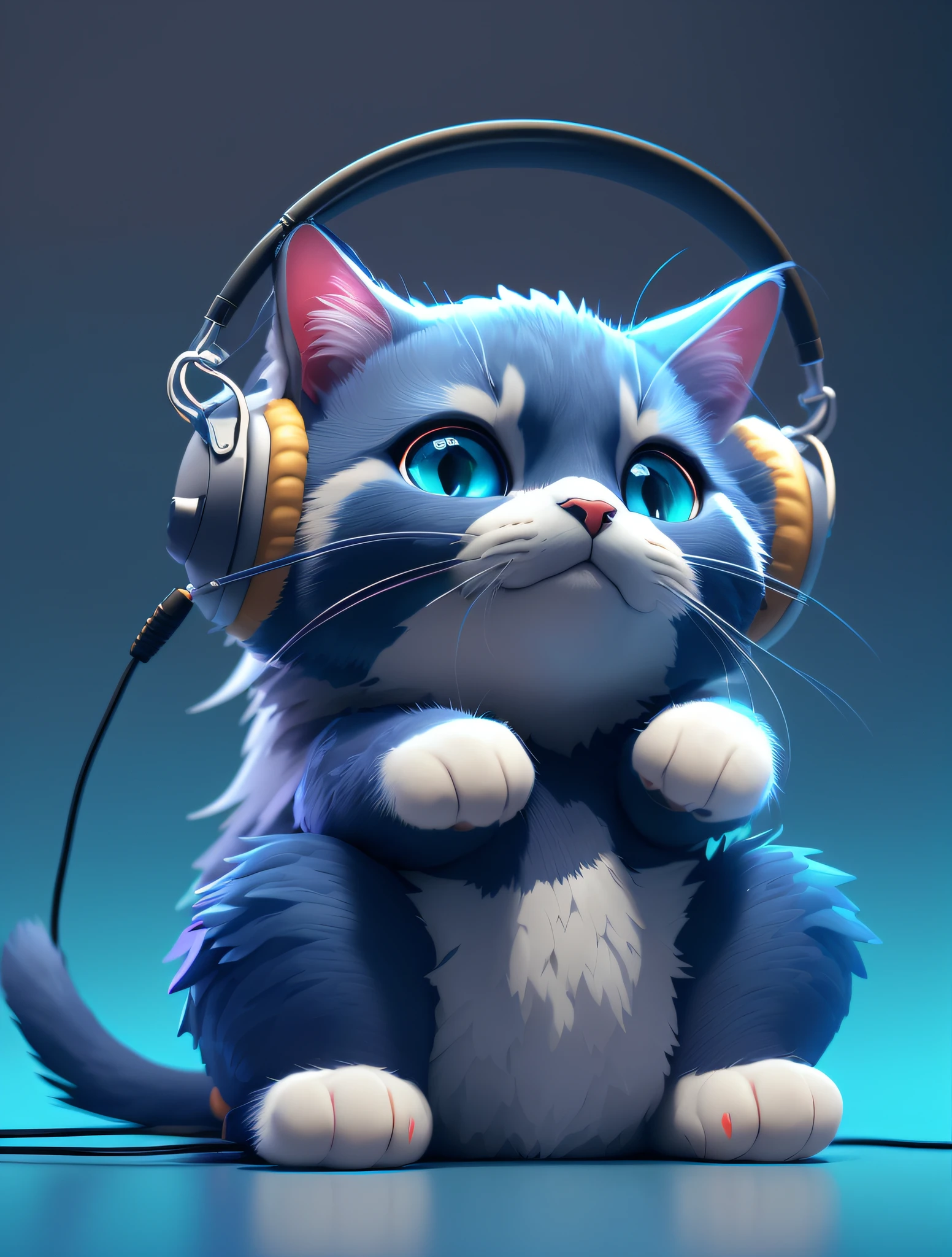 gato dos desenhos animados com fones de ouvido sentados em uma mesa, linhas precisas, melhor imagem, painting digital adorable, arte digital detalhada bonito, gato anime, arte digital bonito, bonito 3 d render, gato anime realista, arte fofa, visual anime de um gato bonito, arte fursona, Arte digital detalhada em 4k, arte digital peluda, Beeple e Jeremias Ketner, Arte digital altamente detalhada em 4k