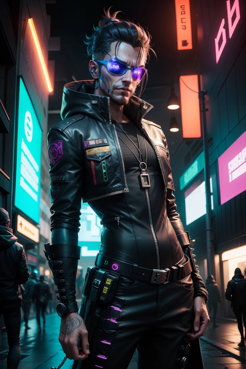 Un villano cyberpunk, riendose malvadamente