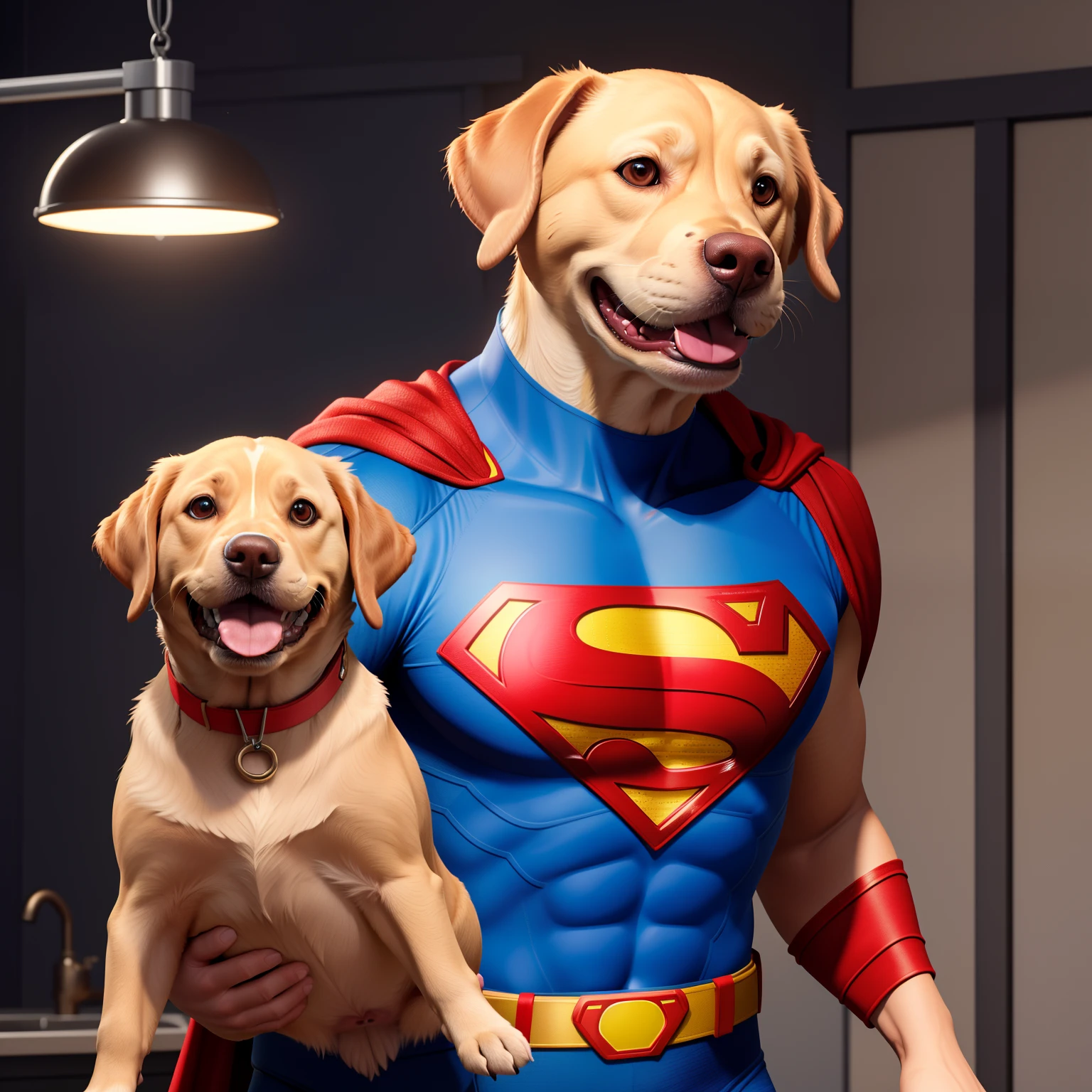 Dog wearing Superman costume