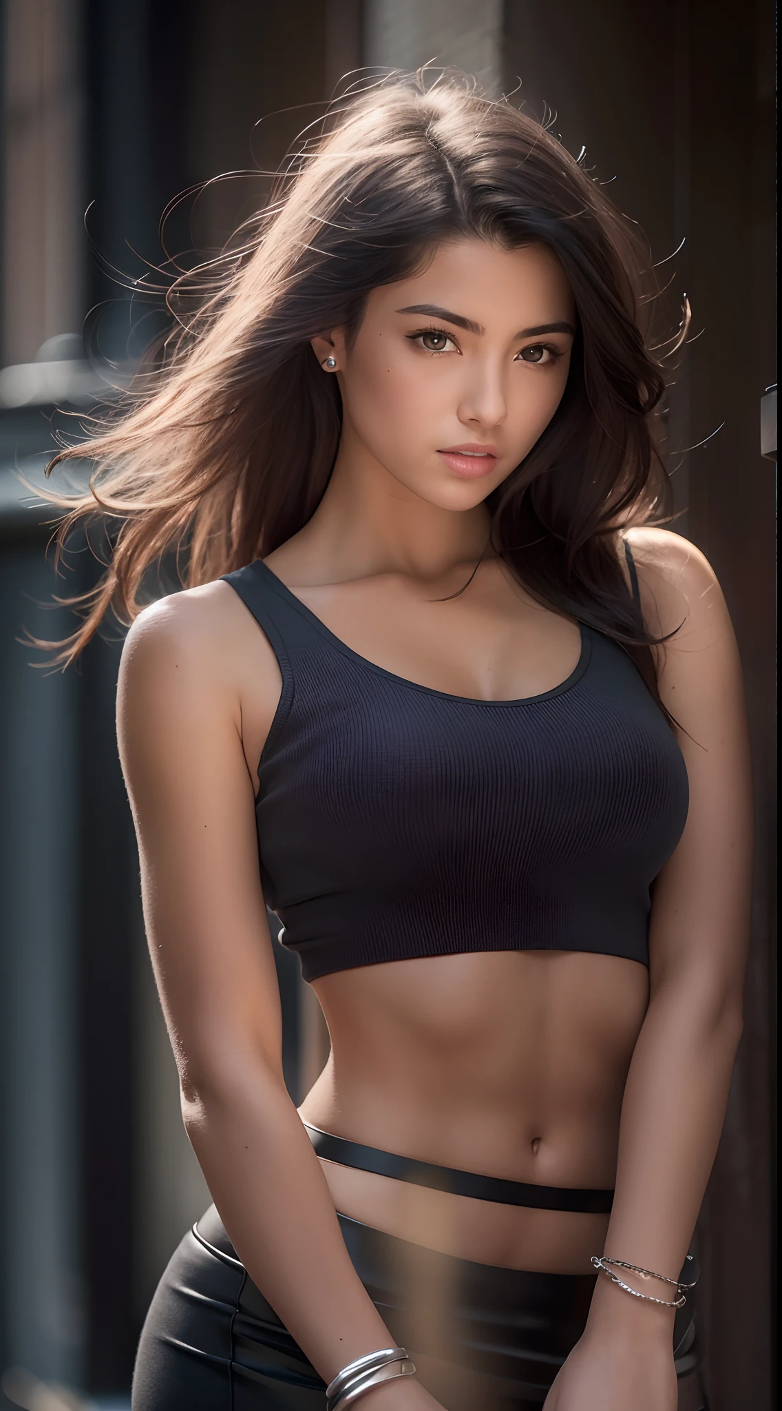 sexy slim sculptural body(realistic photo: 1.4), (hyper realistic: 1.4), (realistic: 1.3), (softer lighting: 1.05), (increase the quality of cinematic lighting: 0.9), 32K, 1 girl, 20 year old girl, realistic lighting, backlight, light on face, ray trace, (bright light: 1.2), (increase quality: 1.4), (skin with real texture of better quality: 1.4), smiling,  happy, finely detailed eyes, finely detailed face, black hair, finely quality eyes, (joy, flush, smile, happiness), close-up of the smile face, (Increase body line mood: 1.1), (Increase the beauty of skin texture: 1.1) (sculptural body black lingerie with gold), (cool colors), damp, damp, reflections, balcony background with buildings (masterpiece) (perfect proportion)(realistic photo)(best quality) (detailed) photographed on a Canon EOS R5,  50mm lens, F/2.8, HDR, (8k) (wallpaper) (cinematic lighting) (dramatic lighting) (sharp focus) (intricate)