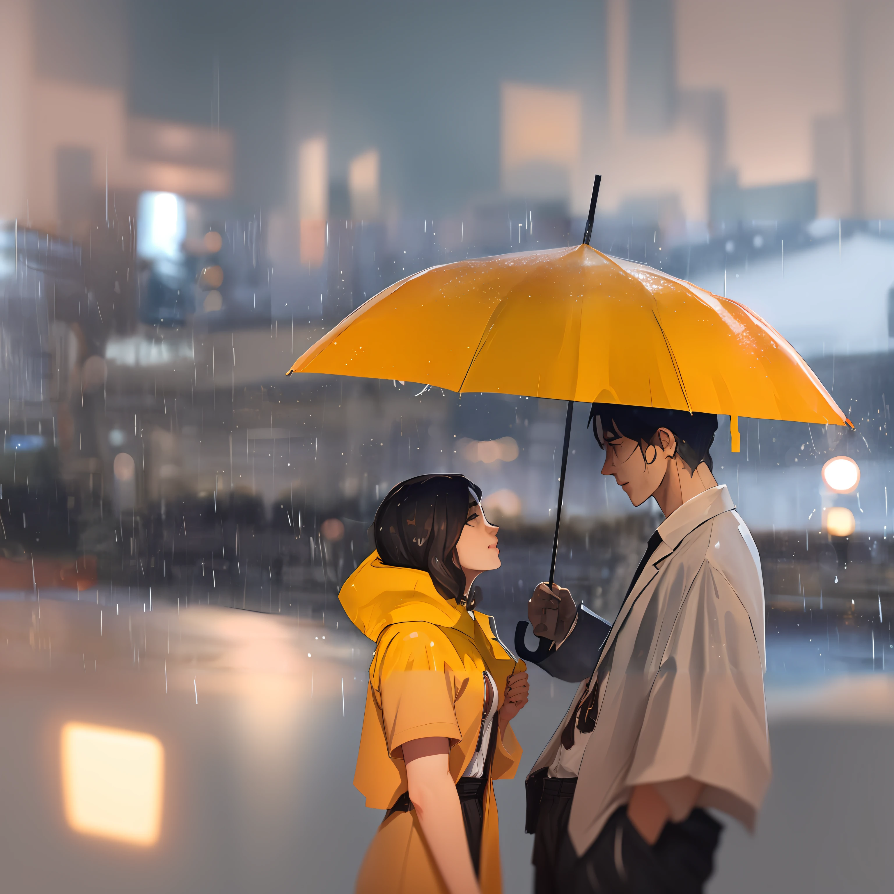 They are standing in the rain under an umbrella in the city, Makoto Shinkai Cirilo Rolando, sob chuva, Sakimichan e Makoto Shinkai, Arte no estilo de Guweiz, estilo anime 4K, Atey Ghailan 8 K, Chovendo, Directed by: Atey Ghailan, Anime Art Wallpaper 8K, em estilo de atey ghailan