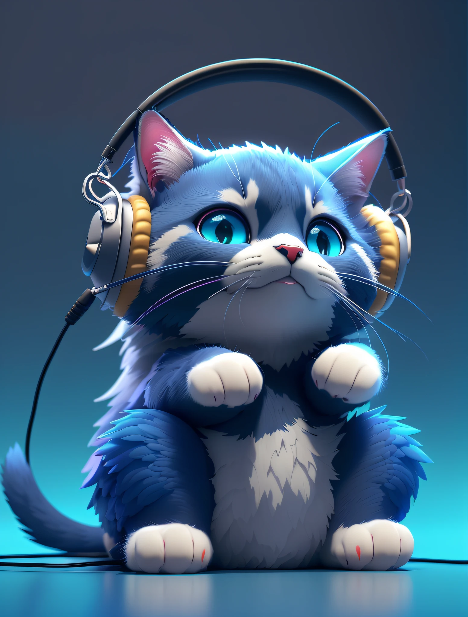 gato dos desenhos animados com fones de ouvido sentados em uma mesa, linhas precisas, melhor imagem,  painting digital adorable, arte digital detalhada bonito, gato anime, arte digital bonito, bonito 3 d render, gato anime realista, arte fofa, visual anime de um gato bonito, arte fursona, Arte digital detalhada em 4k, arte digital peluda, Beeple e Jeremias Ketner, Arte digital altamente detalhada em 4k