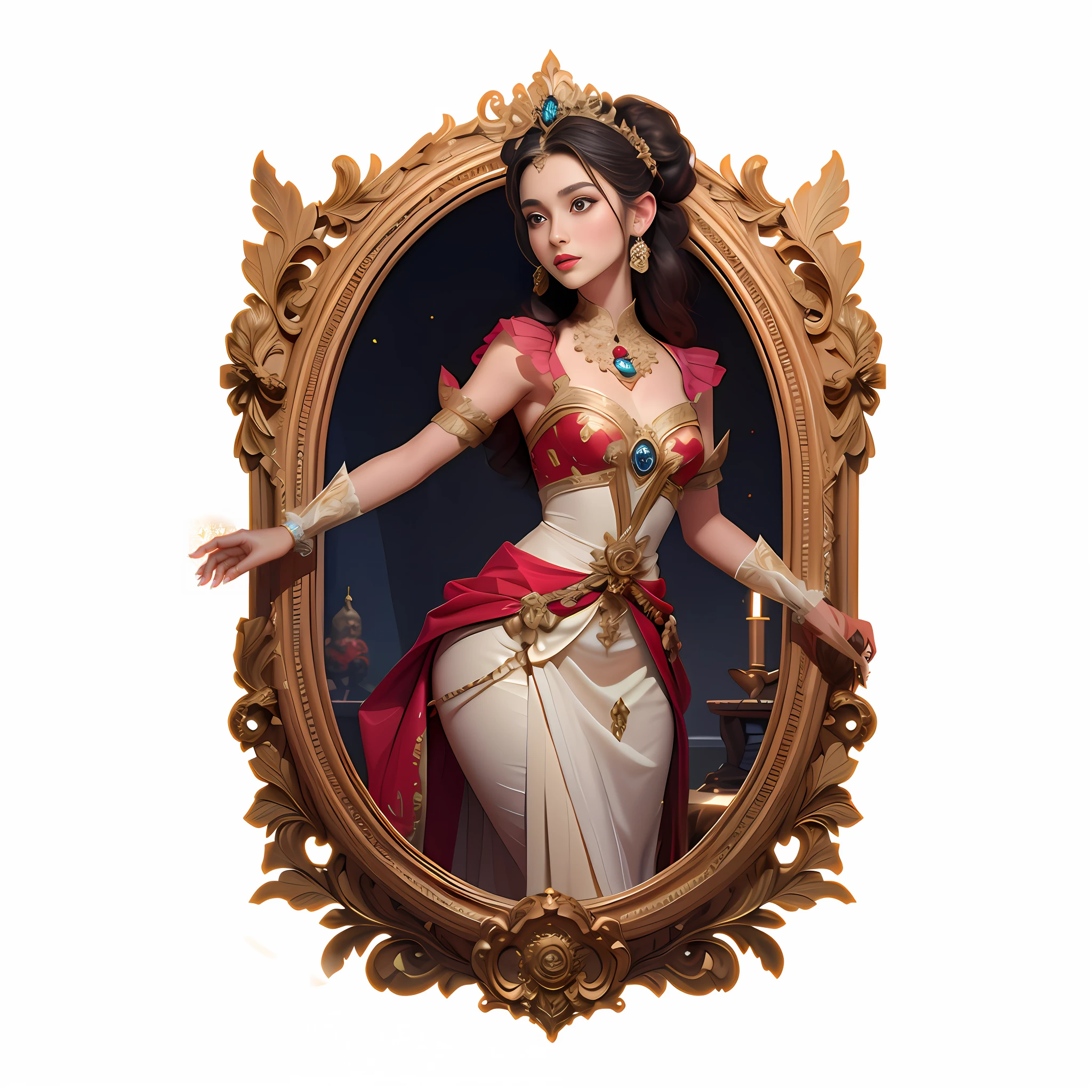 there is a woman in a costume that is standing in a mirror, a beautiful fantasy empress, portrait of modern darna, artwork in the style of guweiz, guweiz masterpiece, cushart krenz key art feminine, royal elegant pose, princess portrait, stylized portrait formal pose, ornate portrait, inspired by Lan Ying, portrait of princess