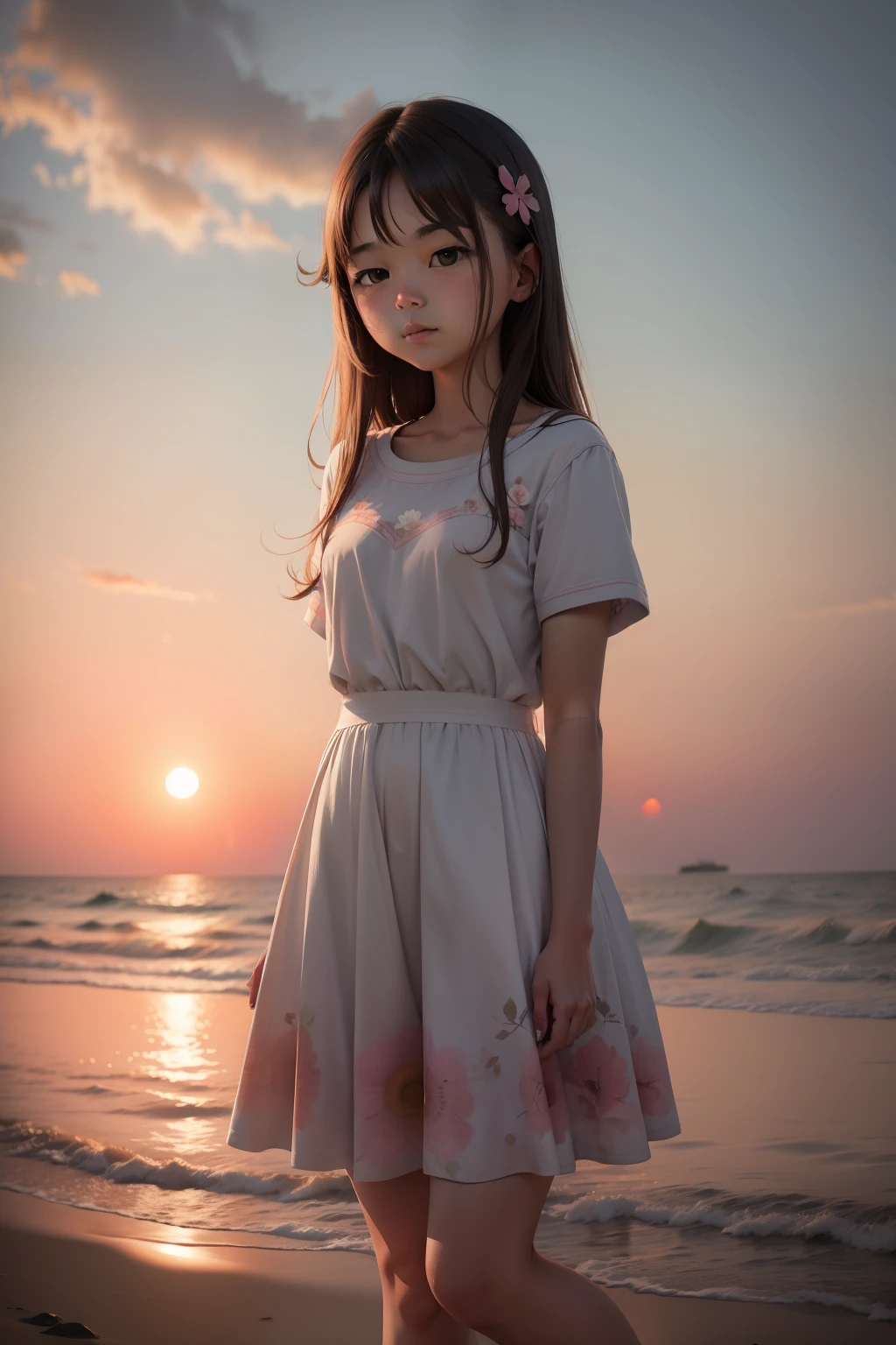 flower sea,s girl,the setting sun