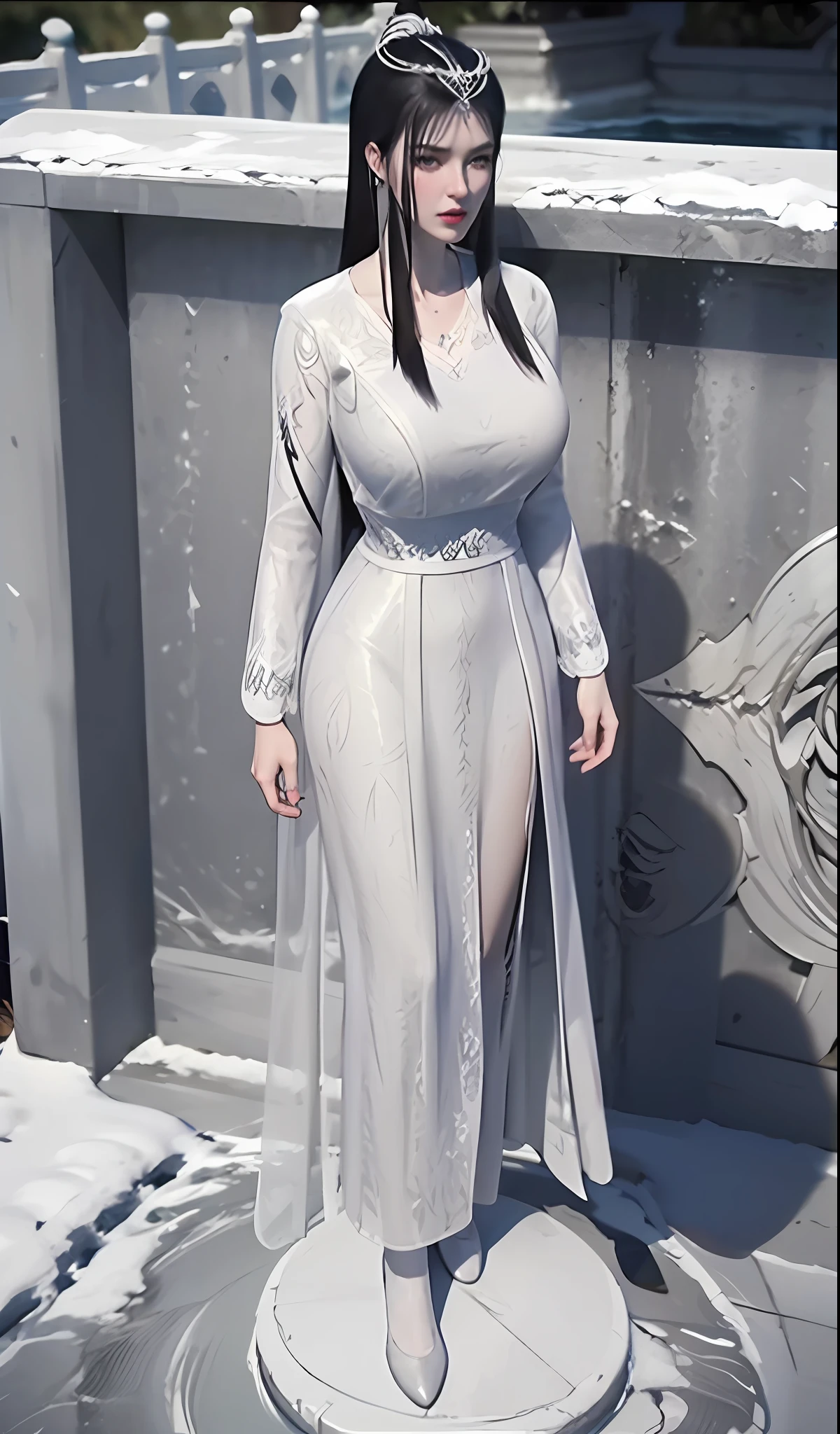 gwen tennyson,tracer,yorha 2b,rebecca chambers,nier automata,atelier ryza, close up,christmas forest,tattoos,white plugsuit,blue short sleeve crystal top, silver embroidery long white snowflake gown dress,silver embroidery crystal corset,short hair,princess makeup,green eyes,multicolored silver hair,sexy smile,freckles,beautiful girl, large breasts,white stockings,8k,ultra detailed,realistic,fantasy art,crystal armor,silver armor,fur cloak,snowflake princess dress,long dress train,crystal hair pin,ear piercings,christmas tree, snowflake hand and neck jewelry, walking,(weather:snowing),