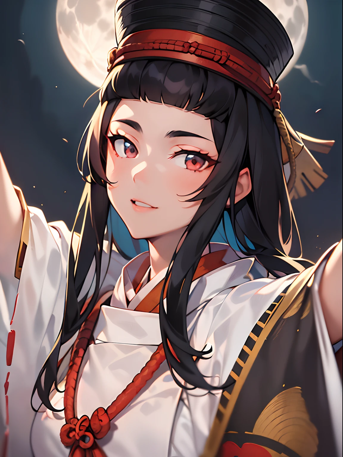 1girl in,((onmyouji)),((tate eboshi)),18 year old beautiful woman,nice hand, Perfect hands,fullmoon,moonlights,((((portraitures))))