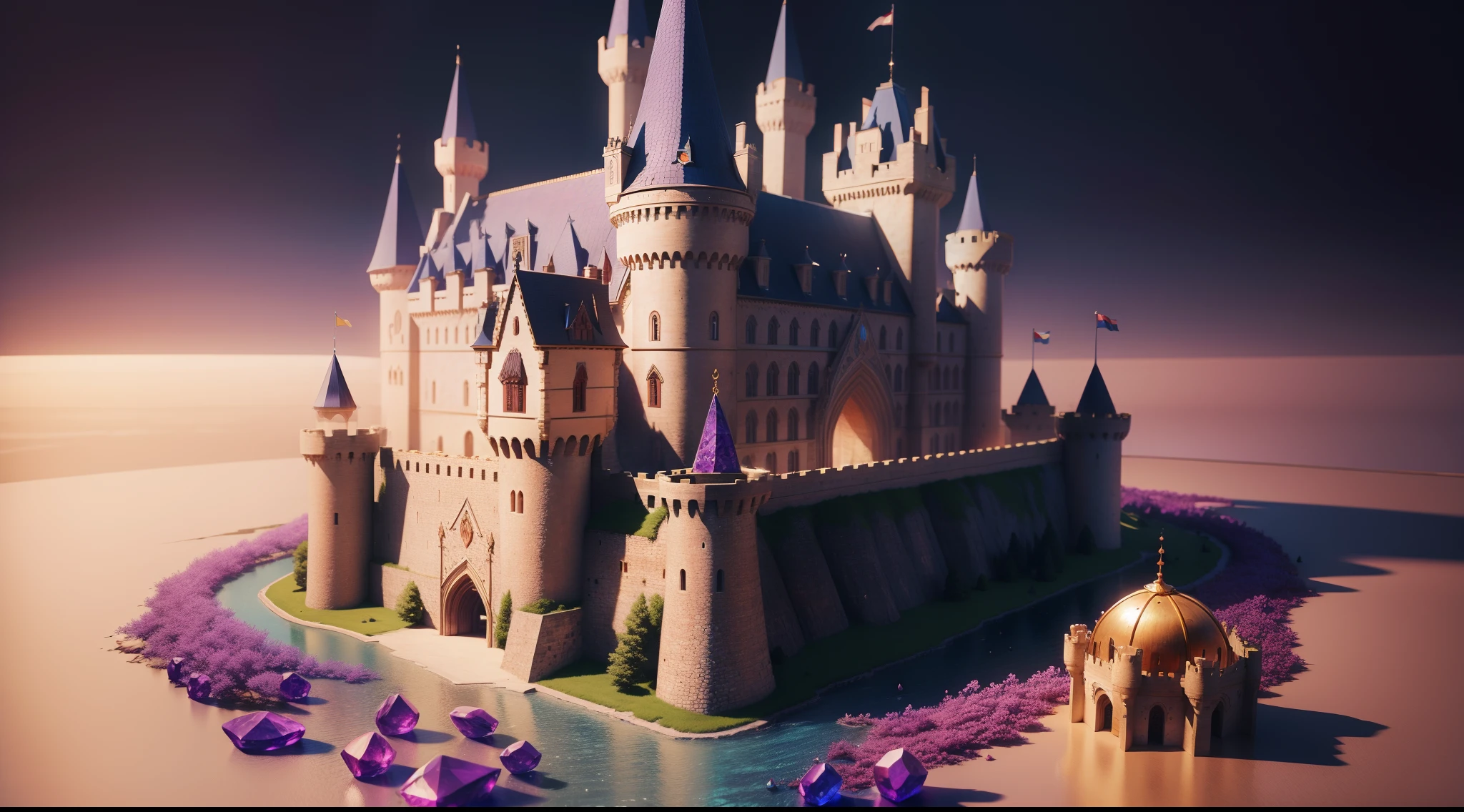 a castle made of Gems, vivid color, masterpiece, best quality, film grain, photorealistic, high resolution, realistic light, hd, highres, 16k, UHD, UHD background, ultra sharp backgrounds, detailed backgrounds, realistic backgrounds, realistic shadows,