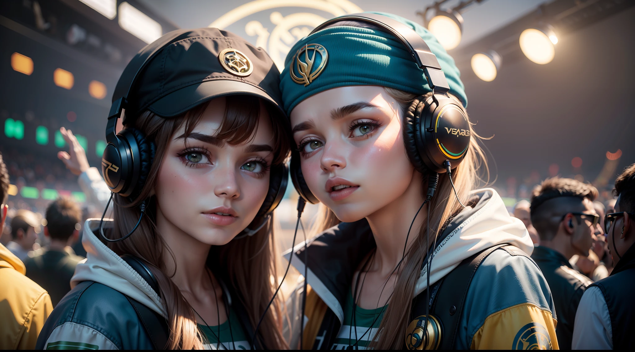 duas pessoas em tomorrowland, com headphones 8k