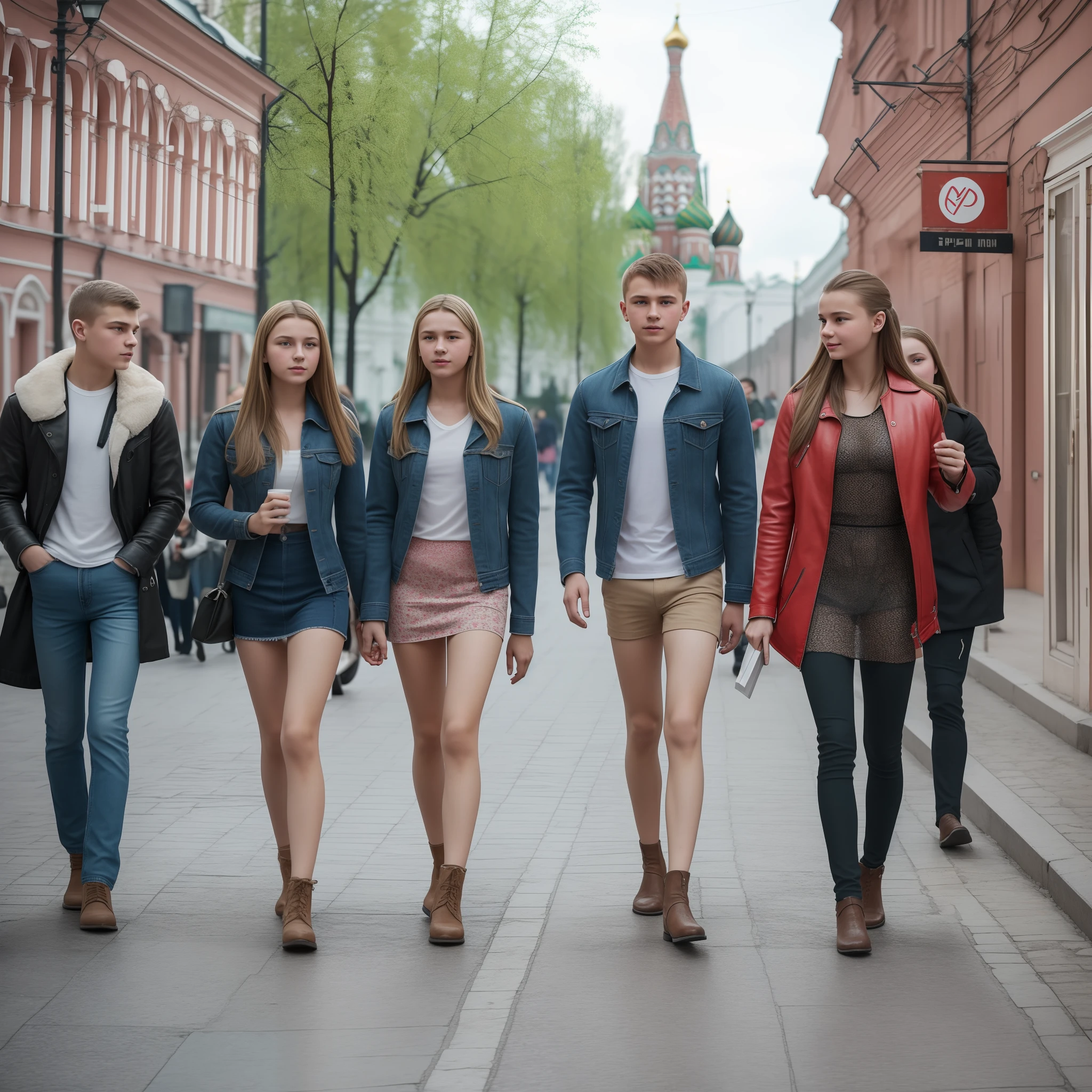an ultra real image of a scene of a group of young russians in moscow fraternizing