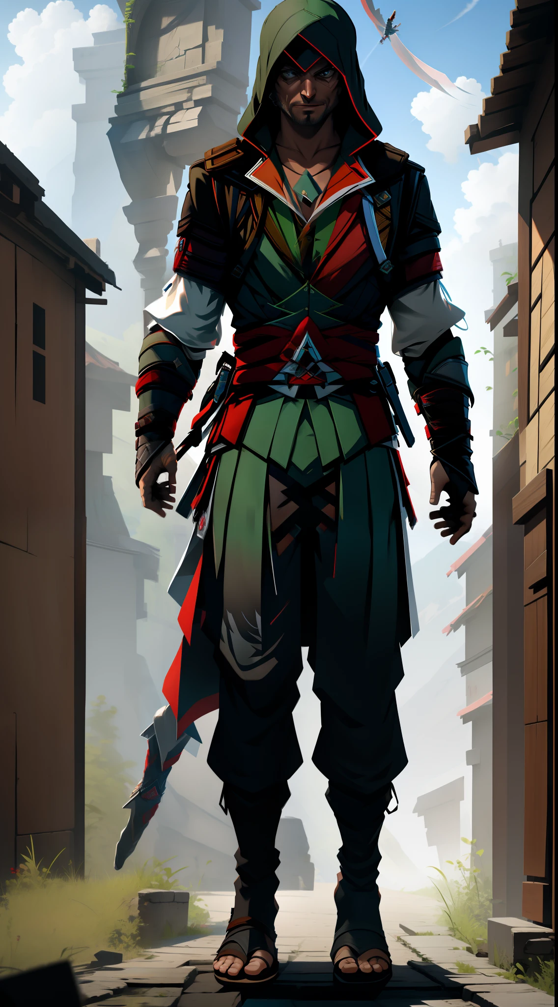 (Assassin's Creed) . Male (man), full body standing, outdoors,