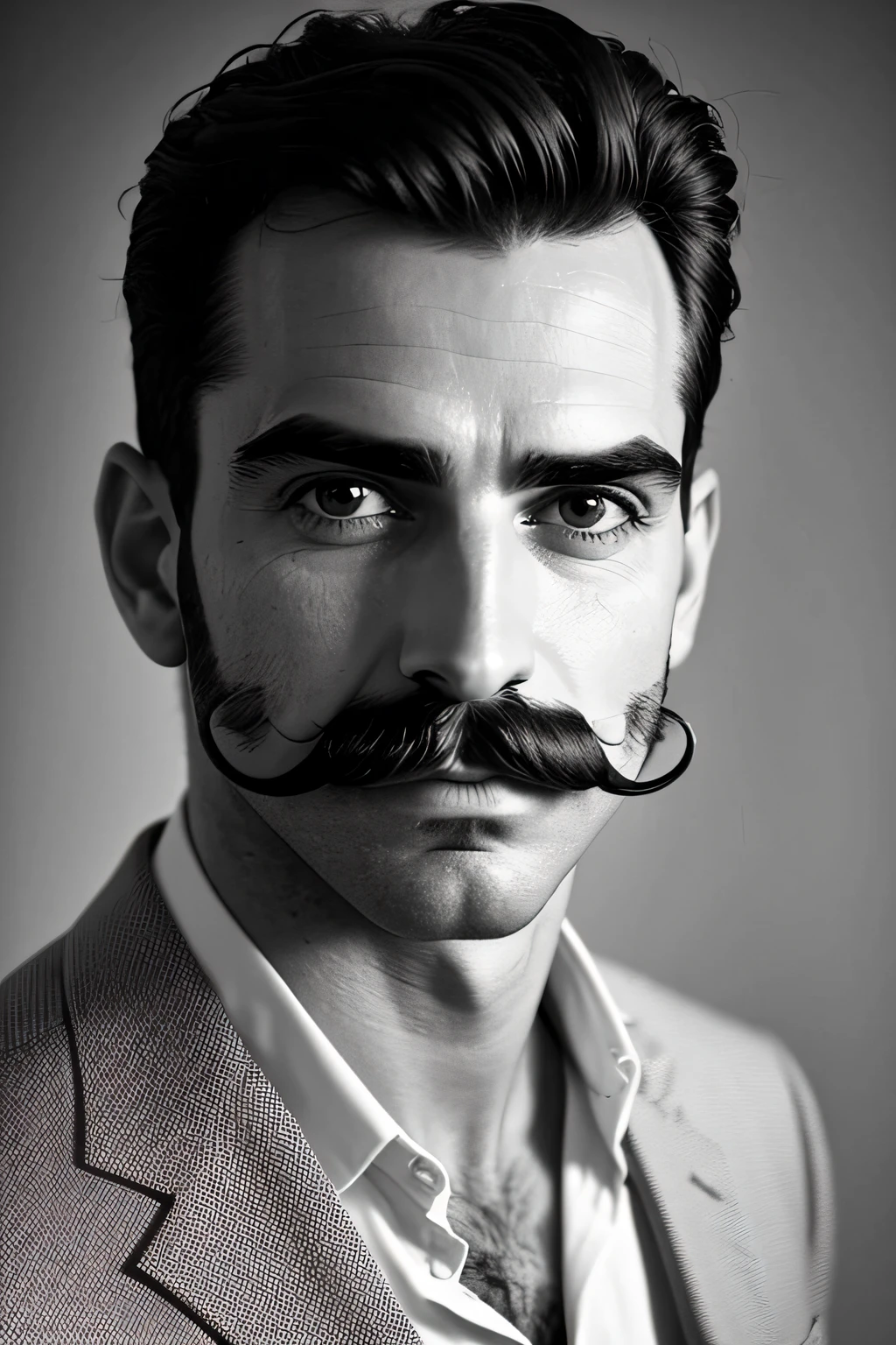 There is a man with a mustache and mustache on his face looking good, foto de perfil, foto de perfil headshot, homem bonito, Unibrow, imagem de perfil, rosto detalhado com bigode