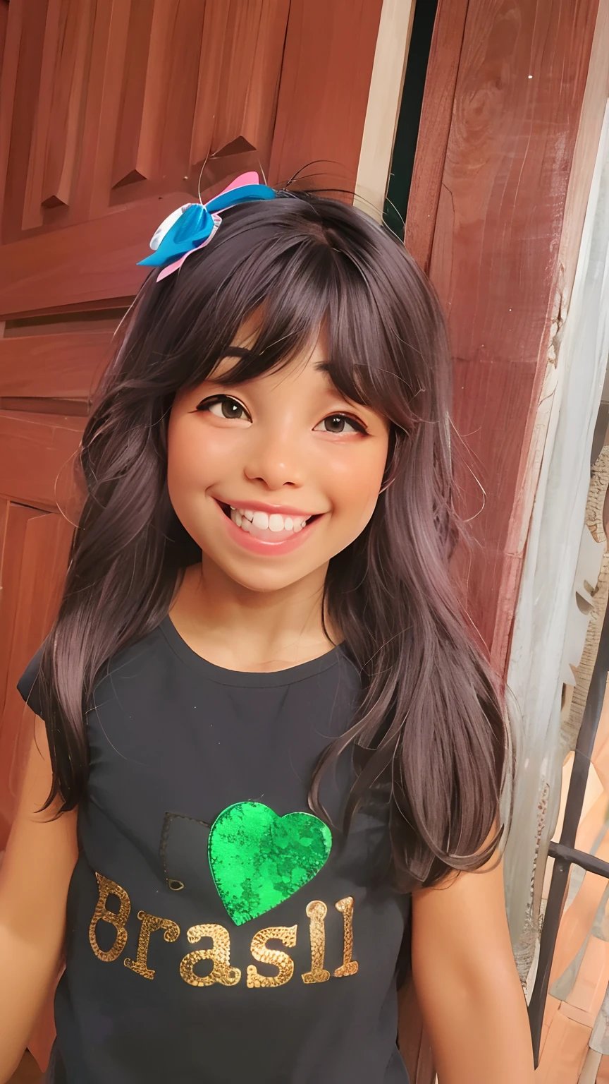 Girl with a black shirt and a green bow on her head, she is smiling and happy, bonito e sorridente, Alanis Guillen, She is grinning, she is smiling and excited, sorridente, 2 anos, pequeno sorriso, quatro anos, grande sorriso em seu rosto, pequeno sorriso largo, Violeta Myers, com um lindo sorriso