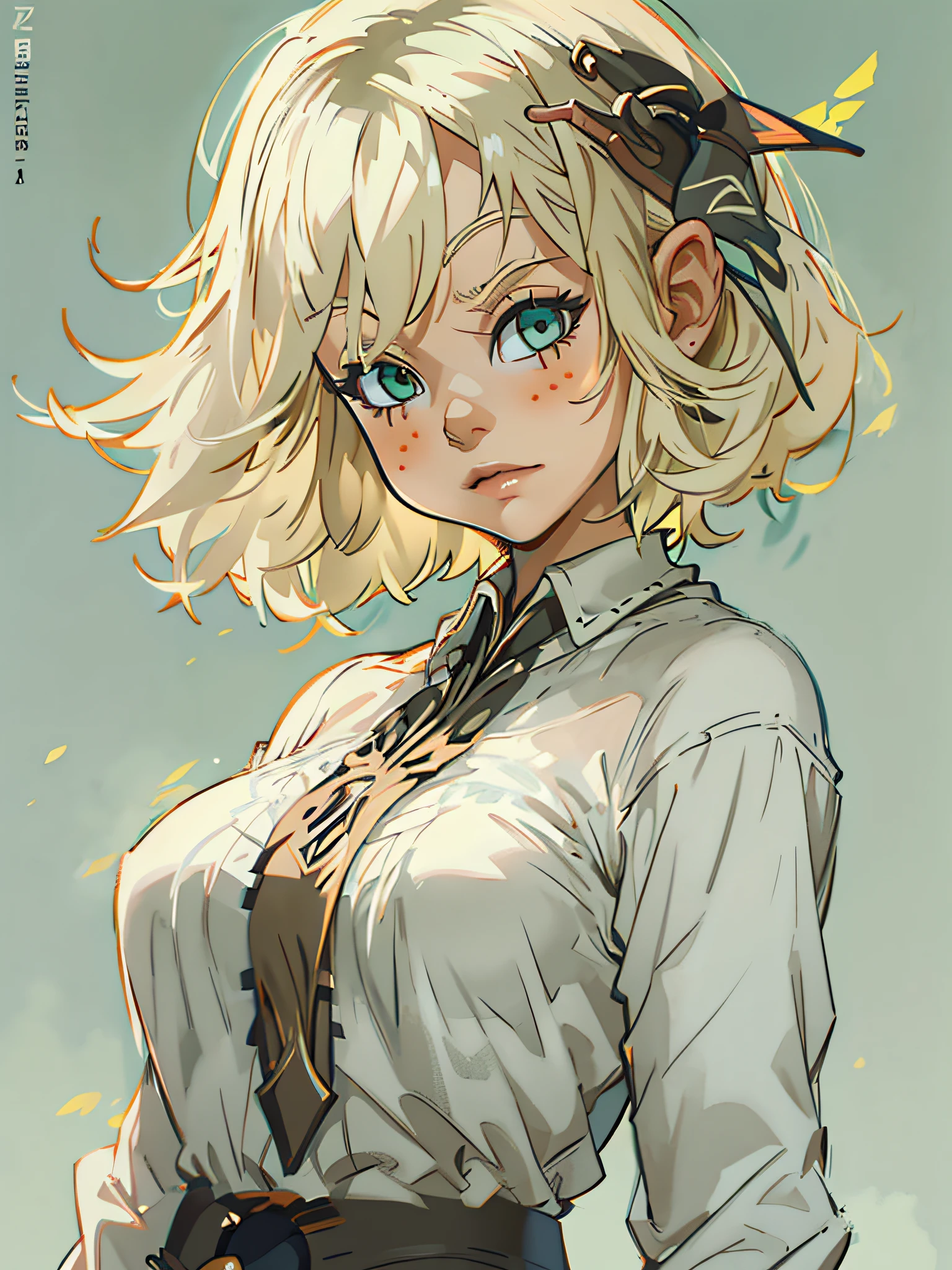 blond short hair ,(best quality), (ultra detailed),(disheveled hair),(illustration), (1girl), (Fashionable clothing), standing, Fashion model, masterpiece, best quality, bow, elf girl