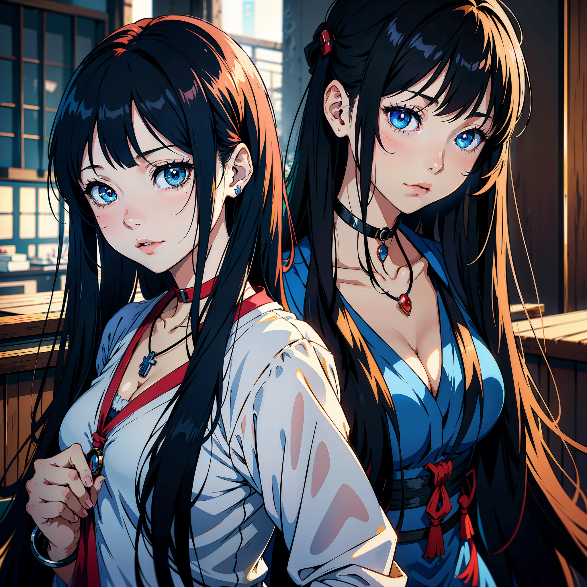 anime girl with long hair and blue eyes with a necklace, waifu, anime waifu, kawaii realistic portrait, iwakura lain, seductive anime girl, cute natural anime face, wataru kajika, close up iwakura lain, attractive anime girl, semi realistic anime, fine details. girls frontline, pretty anime girl, realistic young anime girl