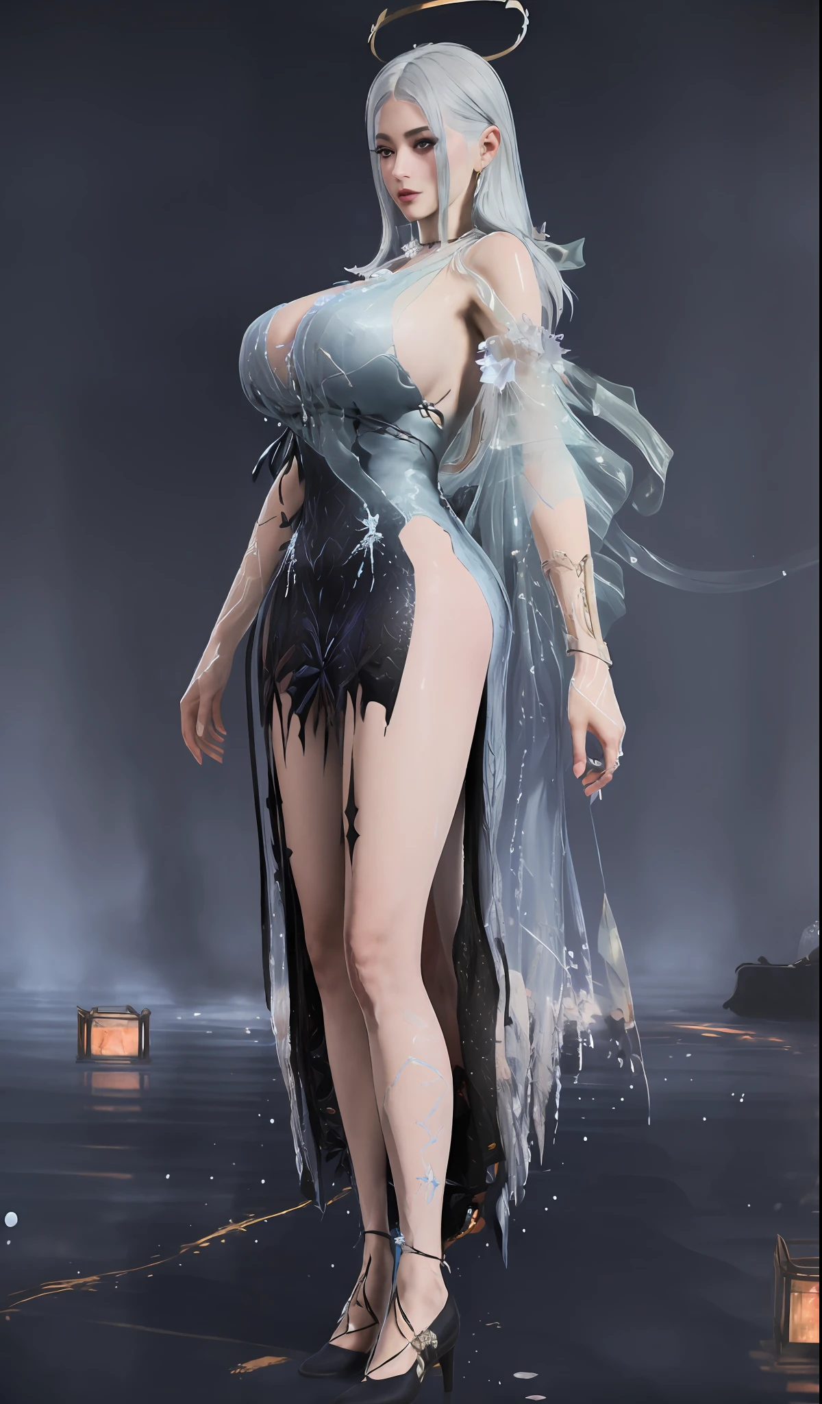 ultra realistic 8k cg, flawless, clean, masterpiece, professional artwork, famous artwork, cinematic lighting, cinematic bloom, perfect face, beautiful face, fantasy, dreamlike, unreal engine 5, science fiction, lace, lace trim, lace-trimmed legwear, luxury, jewelry, diamond, gold, pearl, gem, sapphire, ruby, emerald, intricate detail, delicate pattern, charming, alluring, seductive, erotic, enchanting, hair ornament, necklace, earrings, bracelet, armlet,halo,autumn.
((,1girl, pov,best quality,)) ,((((,1girl, solo, huge breasts:1.5, snow dress dress, full body, looking at viewer, standing))))
