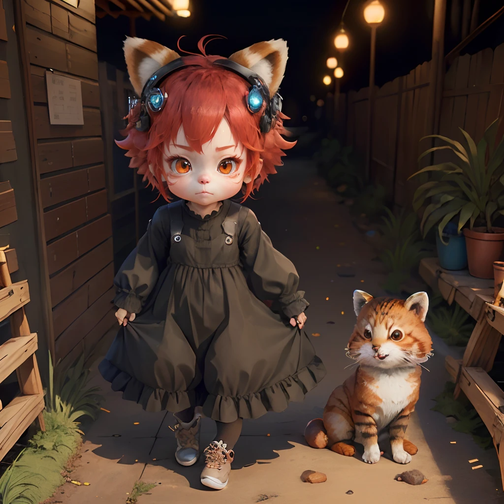 Character mixed with cat and red panda、kawaii、Dress like a robot