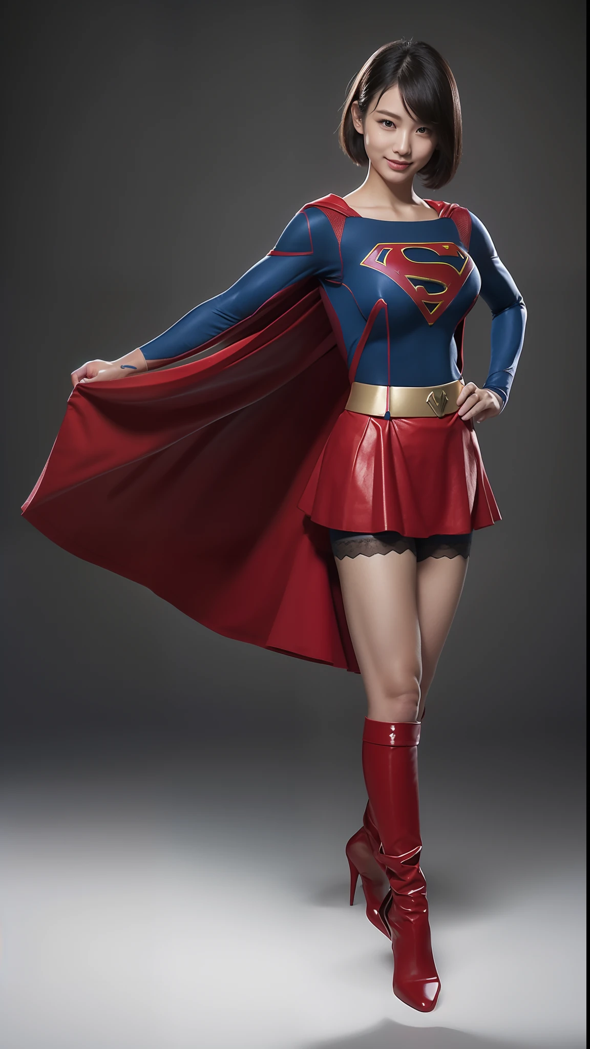(((Make the most of the original image)))、(((Supergirl Costume)))、((Stockings are torn))、((Top image quality、8K))、((top-quality、8K、masterpiece:1.3))、Crisp focus:1.2、Beautiful woman with perfect body shape:1.4、Slender Abs:1.2、((layers-Cut、large boob:1.2))、a wet body:1.5、Highly detailed facial and skin texture、