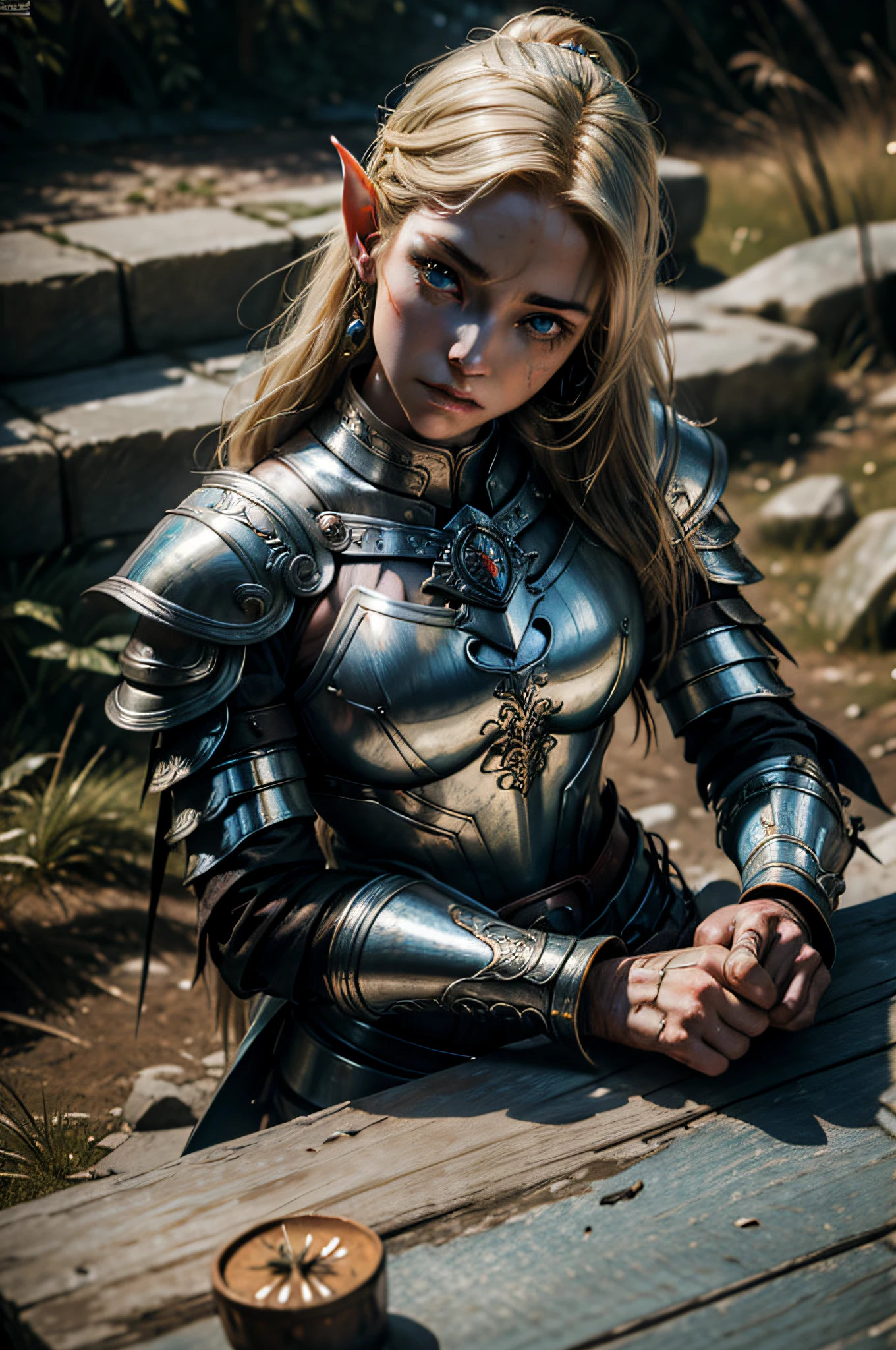 1girl, ((medium chest)), (cut abdomen: 1.1), (perfect body: 1.1), (long straight hair: 1.2), ((blonde shiny hair)), (blue eyes), full body, elf, skin pale, wearing shabby battle armor, ((breastplate made of animal leather and torn cloth)), extremely torn and shabby clothes, body with many highlighted and detailed scars, image depicting an elven warrior after battle some scratches, marks on the body, very serious and concentrated expression wandering the river bank. Huge, exaggeratedly detailed and heavily battle-damaged sword. (extremely detailed 8k CG wallpaper), (extremely delicate and beautiful), (masterpiece), (best quality: 1.0), (ultra high resolution: 1.0), beautiful lighting, perfect lighting, realistic shadows, [high resolution ], detailed skin, ((skin texture)), super detailed (((colorful)))