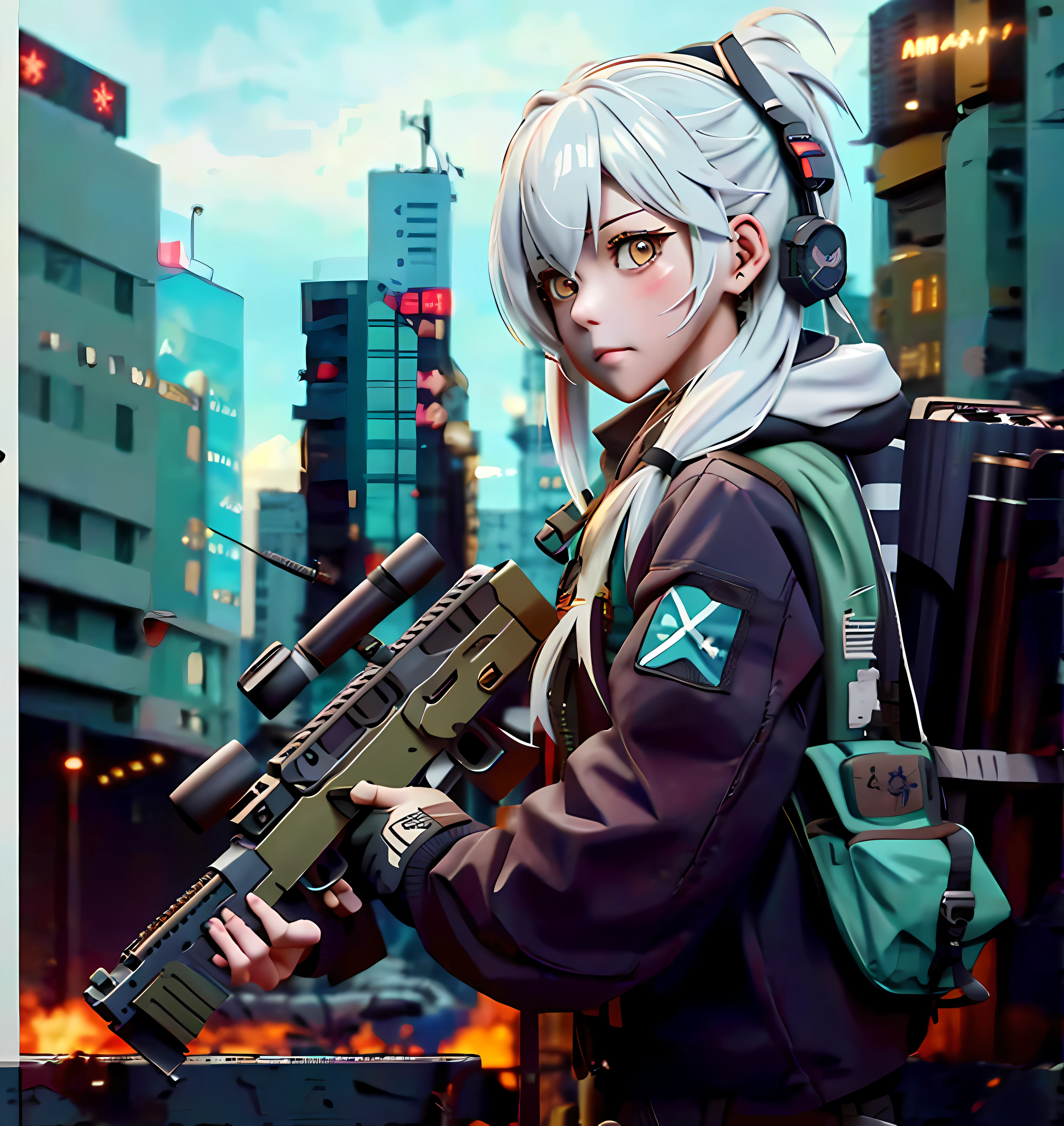 anime girl with a gun and backpack, m4 sopmod ii girls frontline, girls frontline style, from girls frontline, of a sniper girl in war, fine details. girls frontline, mechanized soldier girl, girls frontline, girls frontline cg, with rifle, girls frontline universe, anime machine gun fire, infantry girl, female action anime girl, white haired